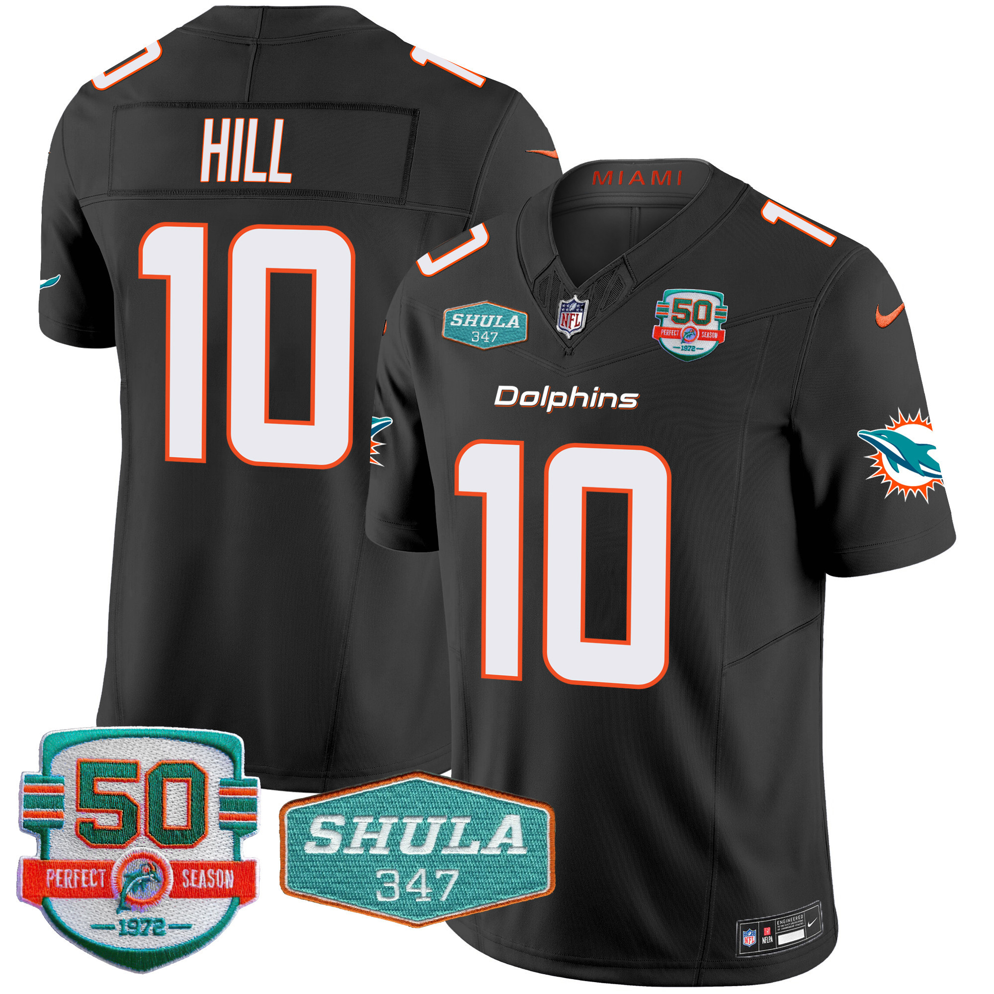Men Tyreek Hill Miami Dolphins Shula 347 Patch Vapor Black Jersey - All Stitched