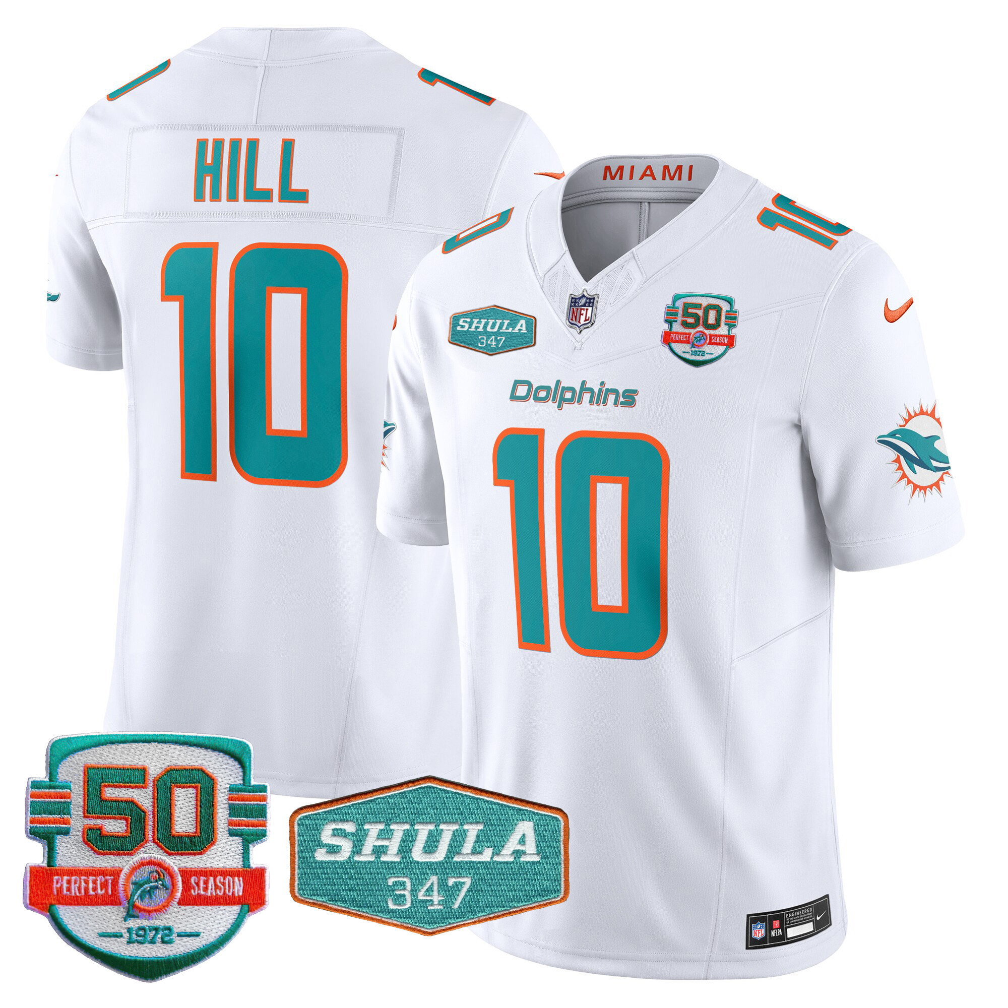 Men Tyreek Hill Miami Dolphins Shula 347 Patch Vapor White Jersey - All Stitched