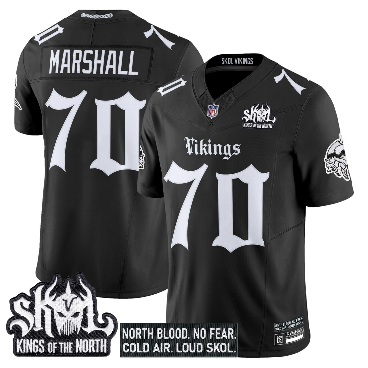 Men's #70 Marshall Minnesota Vikings 'Gothic Norseblood Edition' Vapor Limited Black Jersey - All Stitched