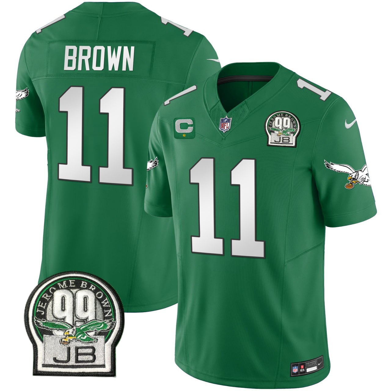 Men's A.J. Brown Philadelphia Eagles Kelly Green Jerome Brown Patch Kelly Green Jersey - All Stitched