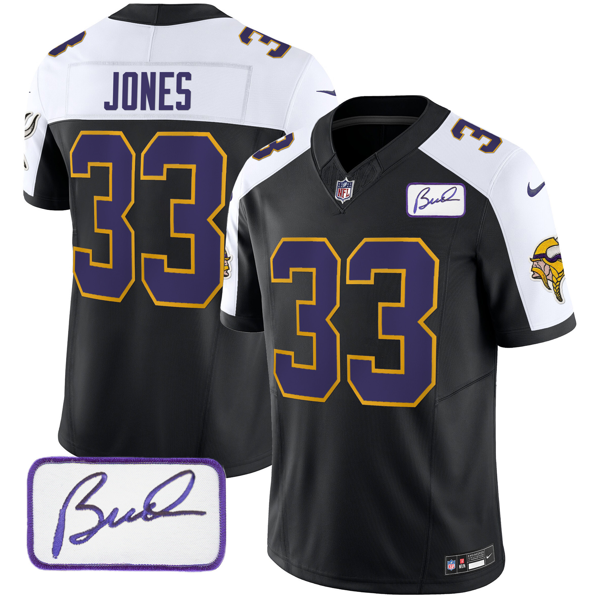 Men's Aaron Jones Minnesota Vikings Bud Grant Patch Classic Limited Black Alternate Jersey - All Stitched
