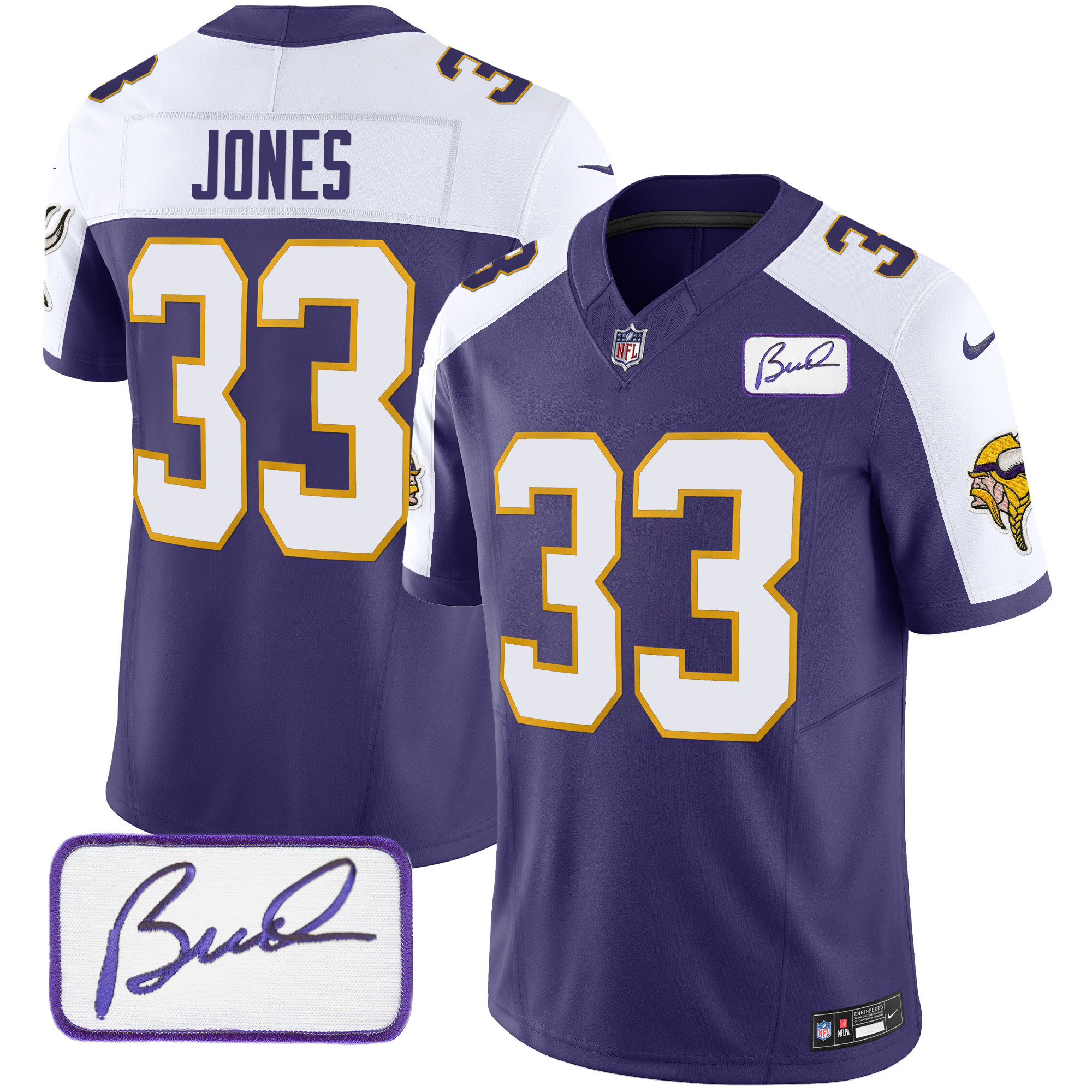 Men's Aaron Jones Minnesota Vikings Bud Grant Patch Classic Limited Purple Alternate Jersey - All Stitched