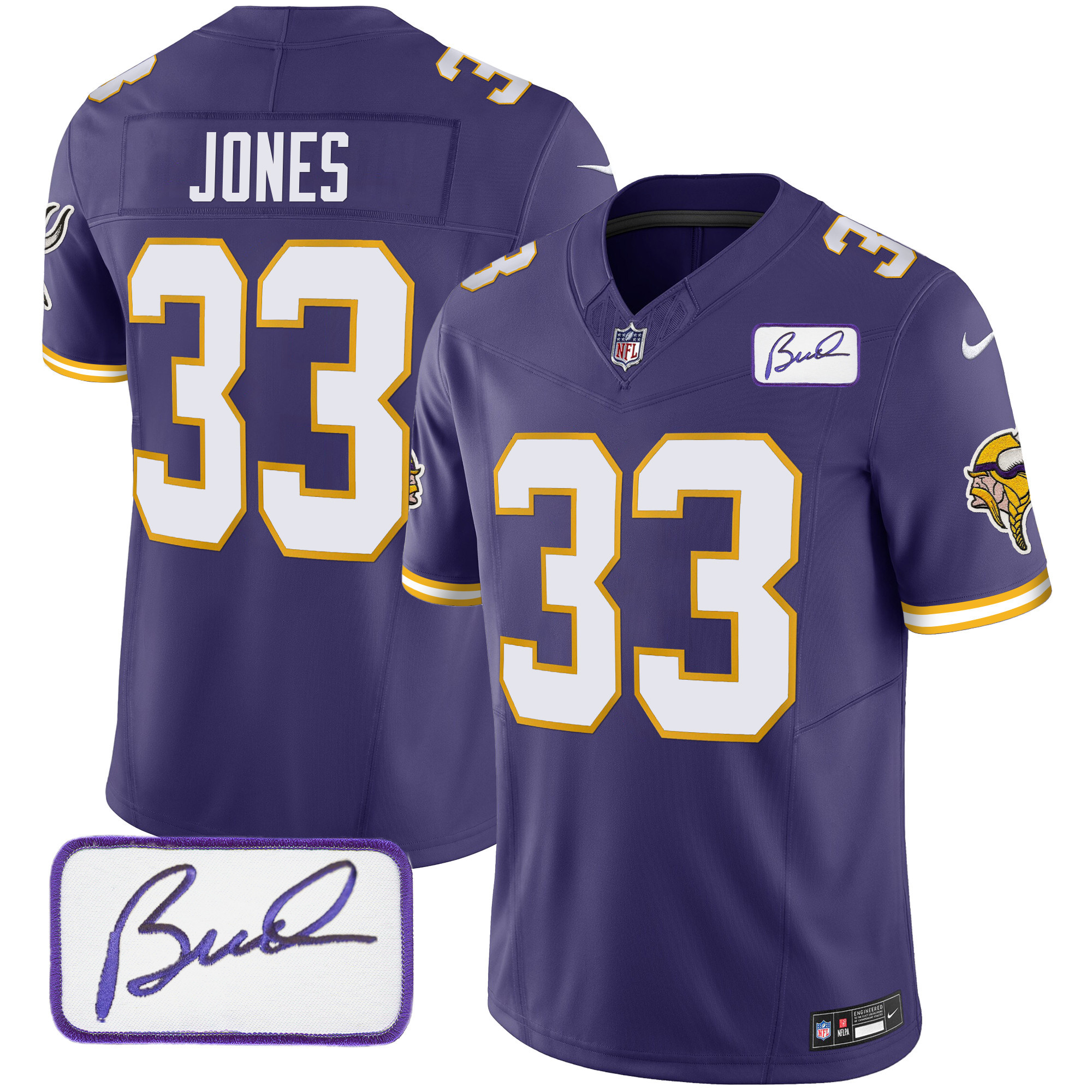 Men's Aaron Jones Minnesota Vikings Bud Grant Patch Classic Limited Purple Jersey - All Stitched