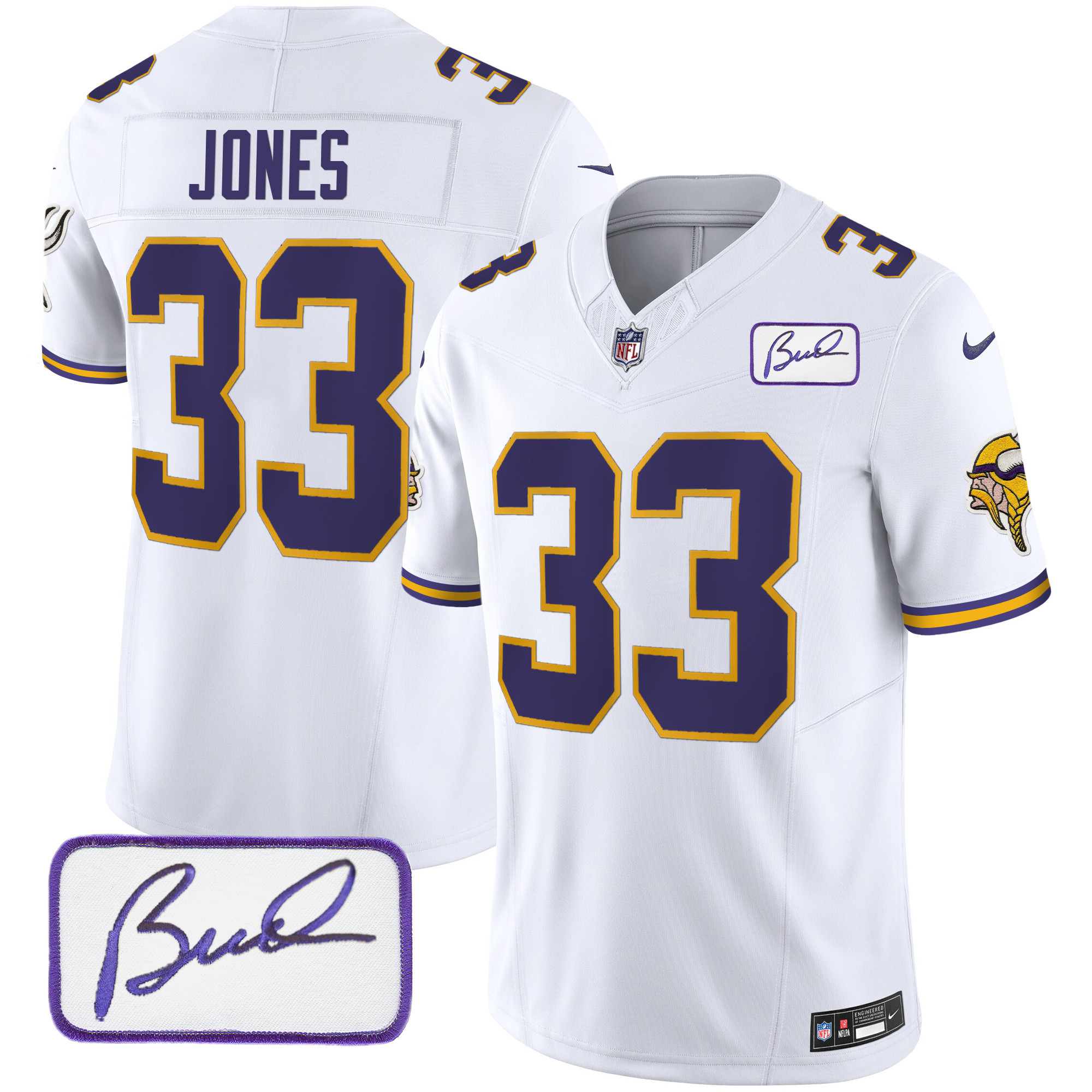Men's Aaron Jones Minnesota Vikings Bud Grant Patch Classic Limited White Jersey - All Stitched
