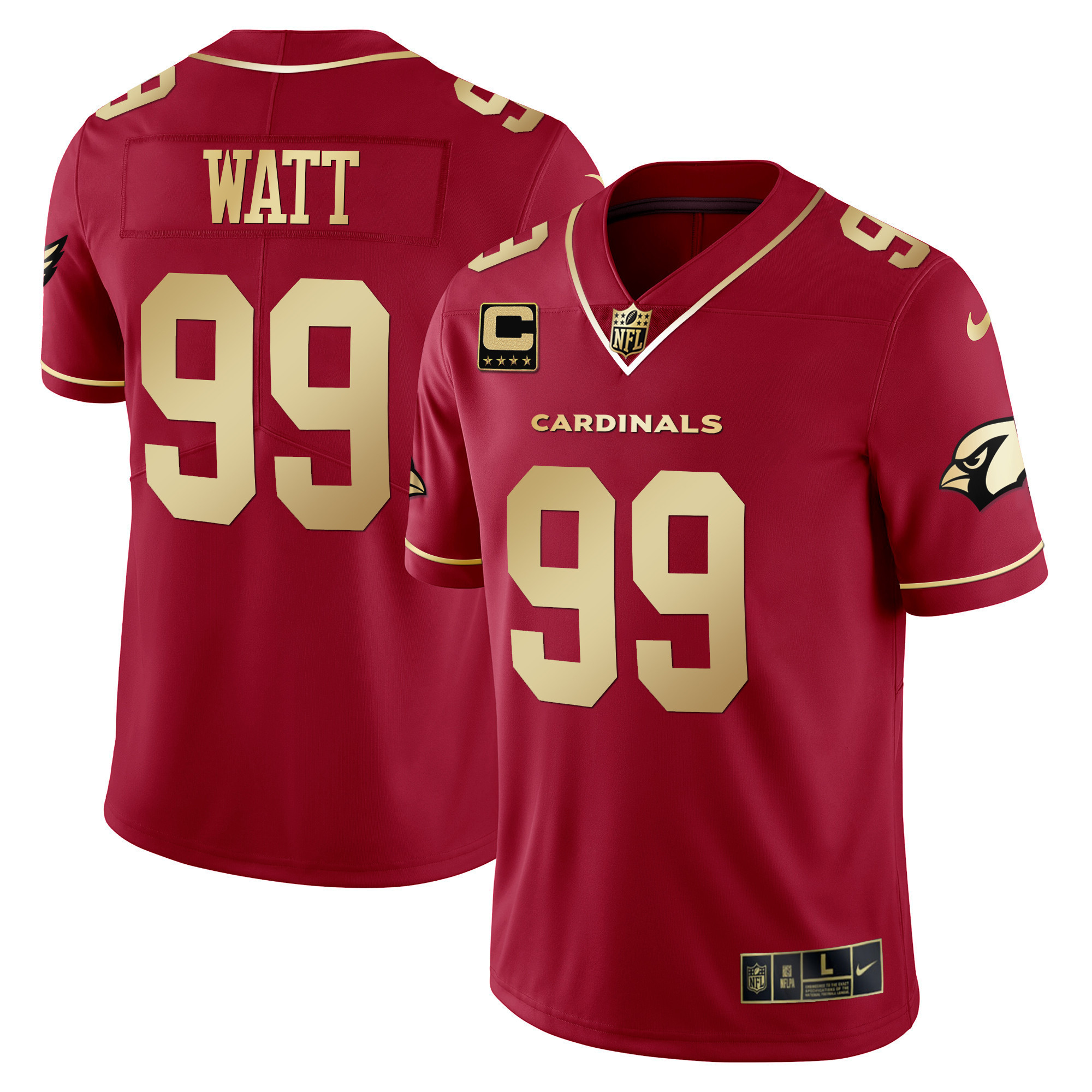 Men's Arizona Cardinals JJ Watt Vapor Gold Red Gold Jersey - All Stitched