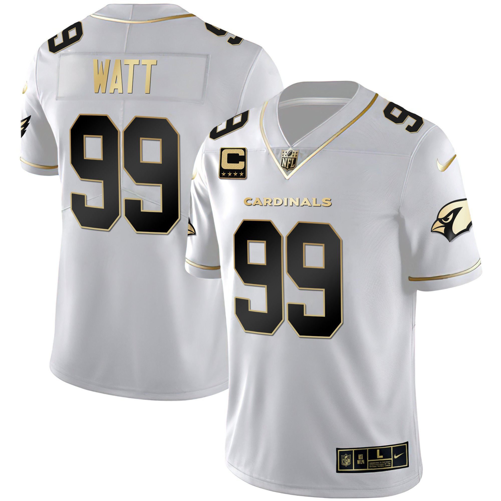 Men's Arizona Cardinals JJ Watt Vapor Gold White Gold Jersey - All Stitched