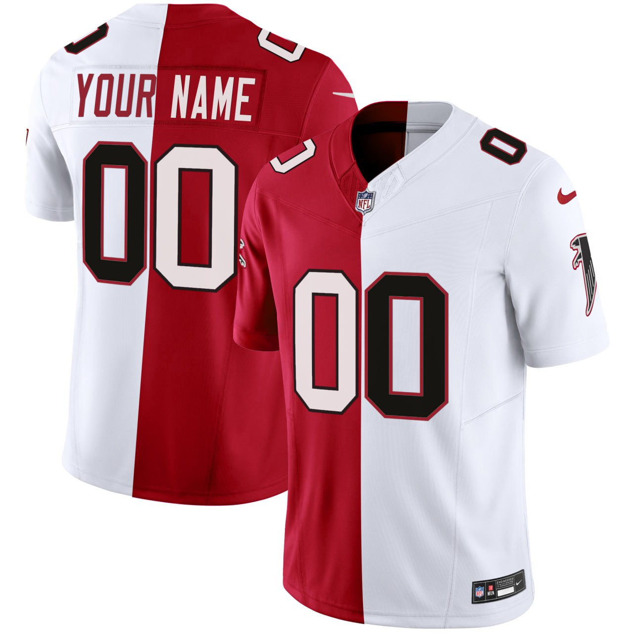 Men's Atlanta Falcons Split Red White Custom Red White Jersey - All Stitched