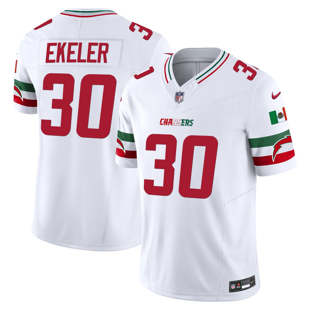 Men's Austin Ekeler Los Angeles Chargers White Mexico White Jersey - All Stitched