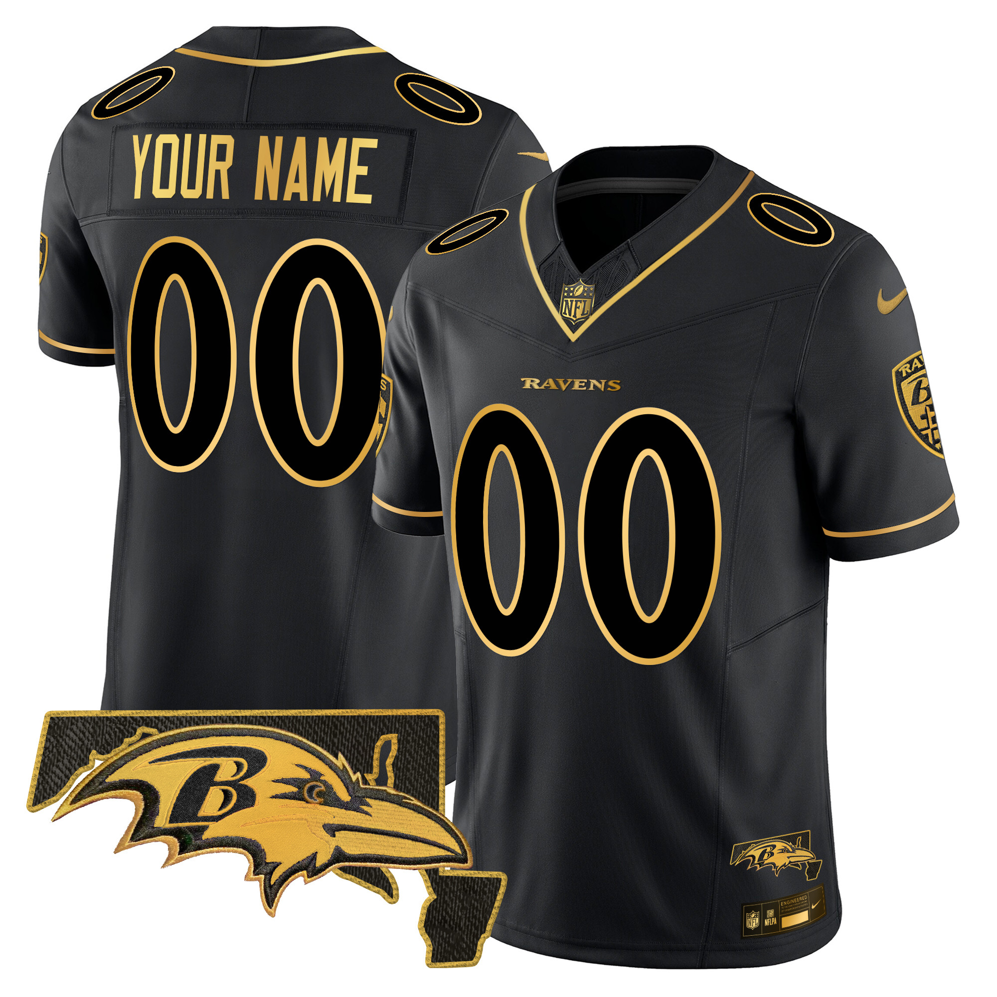 Men's Baltimore Ravens 2024 Gold Vapor Limited Custom Black Gold Jersey - All Stitched