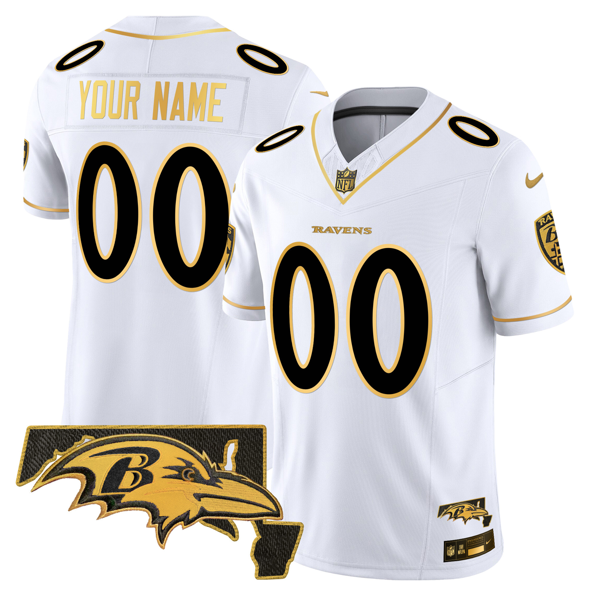 Men's Baltimore Ravens 2024 Gold Vapor Limited Custom White Gold Jersey - All Stitched