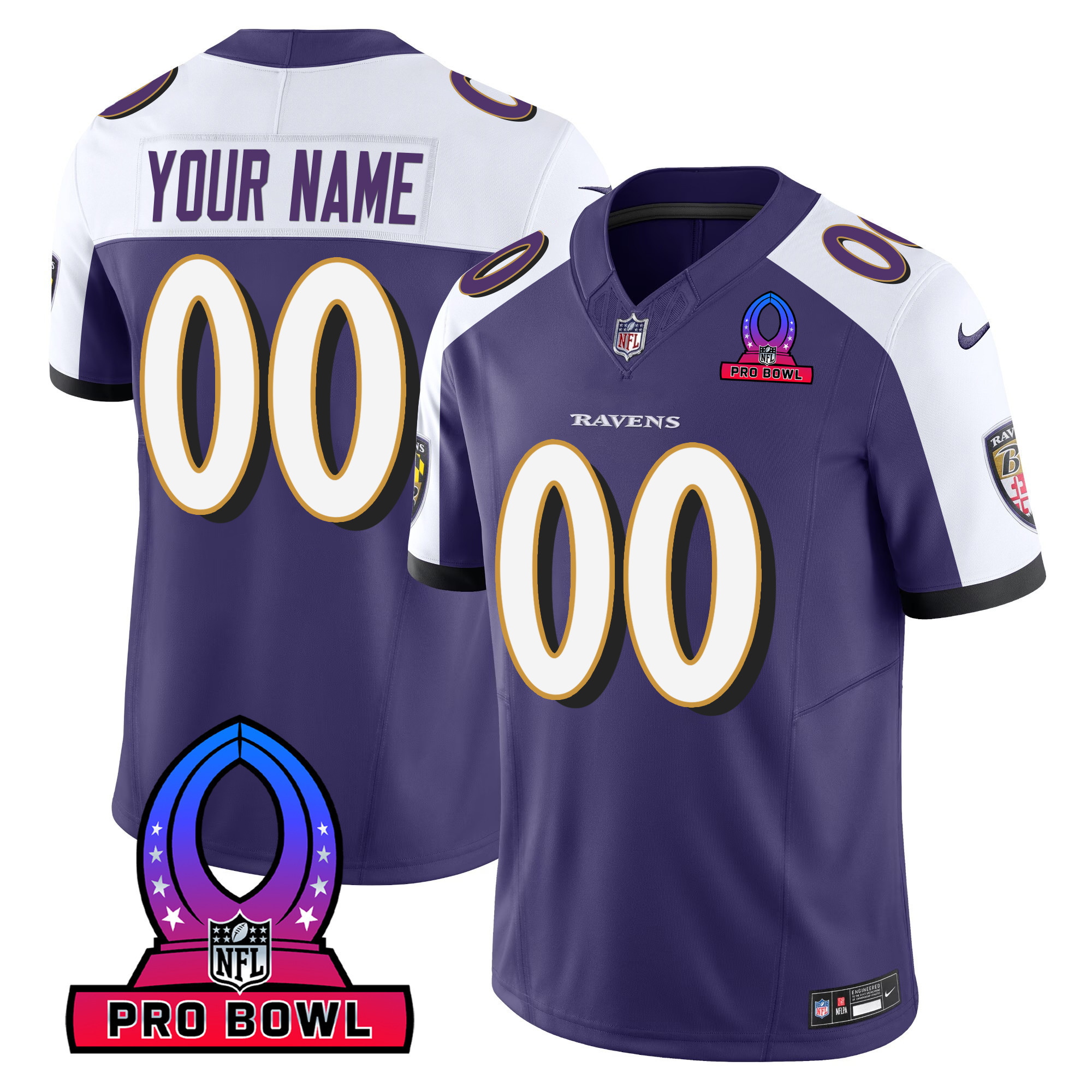 Men's Baltimore Ravens 2024 Pro Bowl Patch Vapor Purple Alternate Jersey - All Stitched