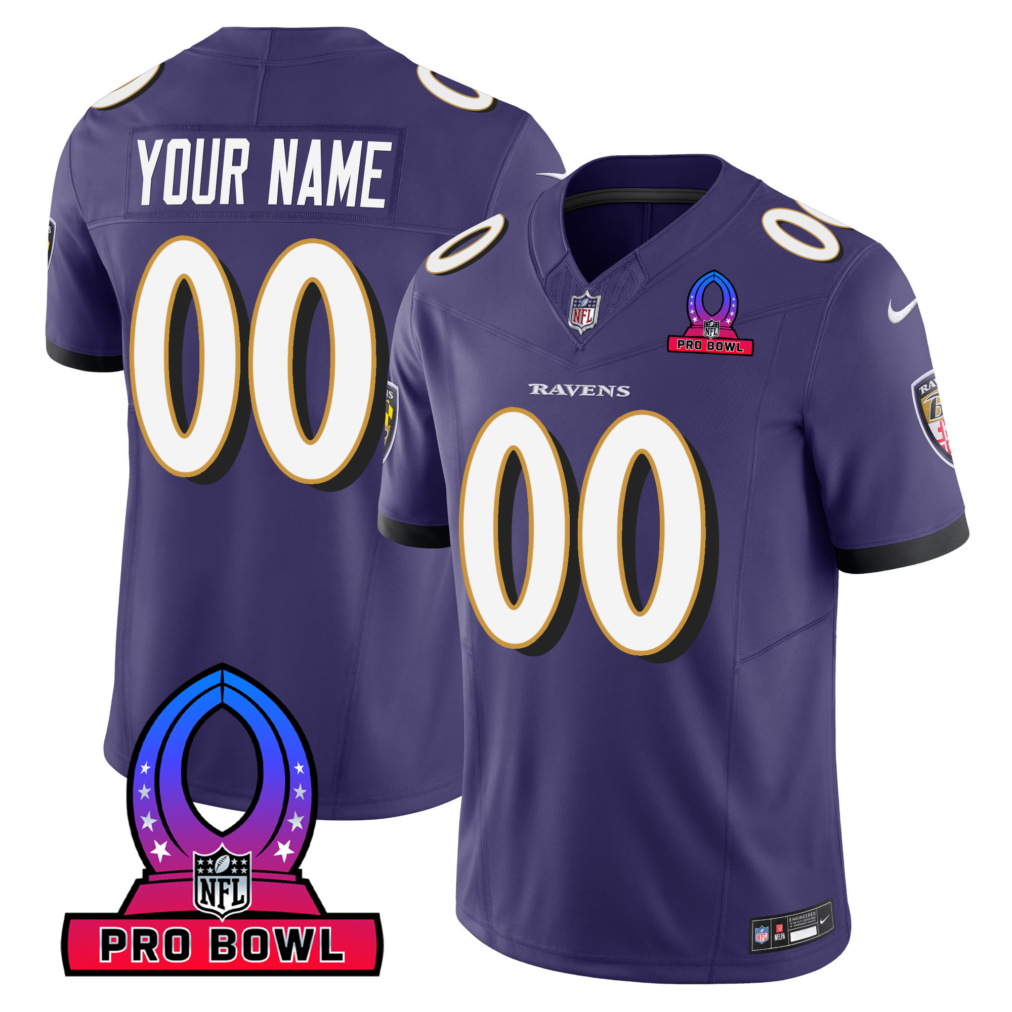 Men's Baltimore Ravens 2024 Pro Bowl Patch Vapor Purple Jersey - All Stitched