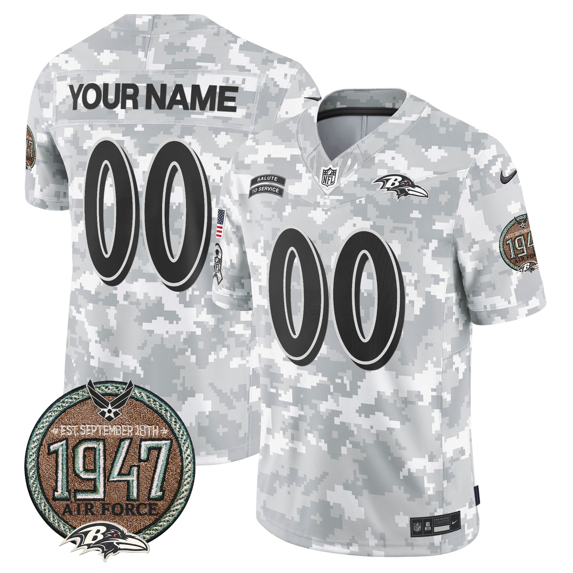 Men's Baltimore Ravens 2024 Salute to Service Establishment Year Patch Vapor Limited Custom Air Force Jersey - All Stitched