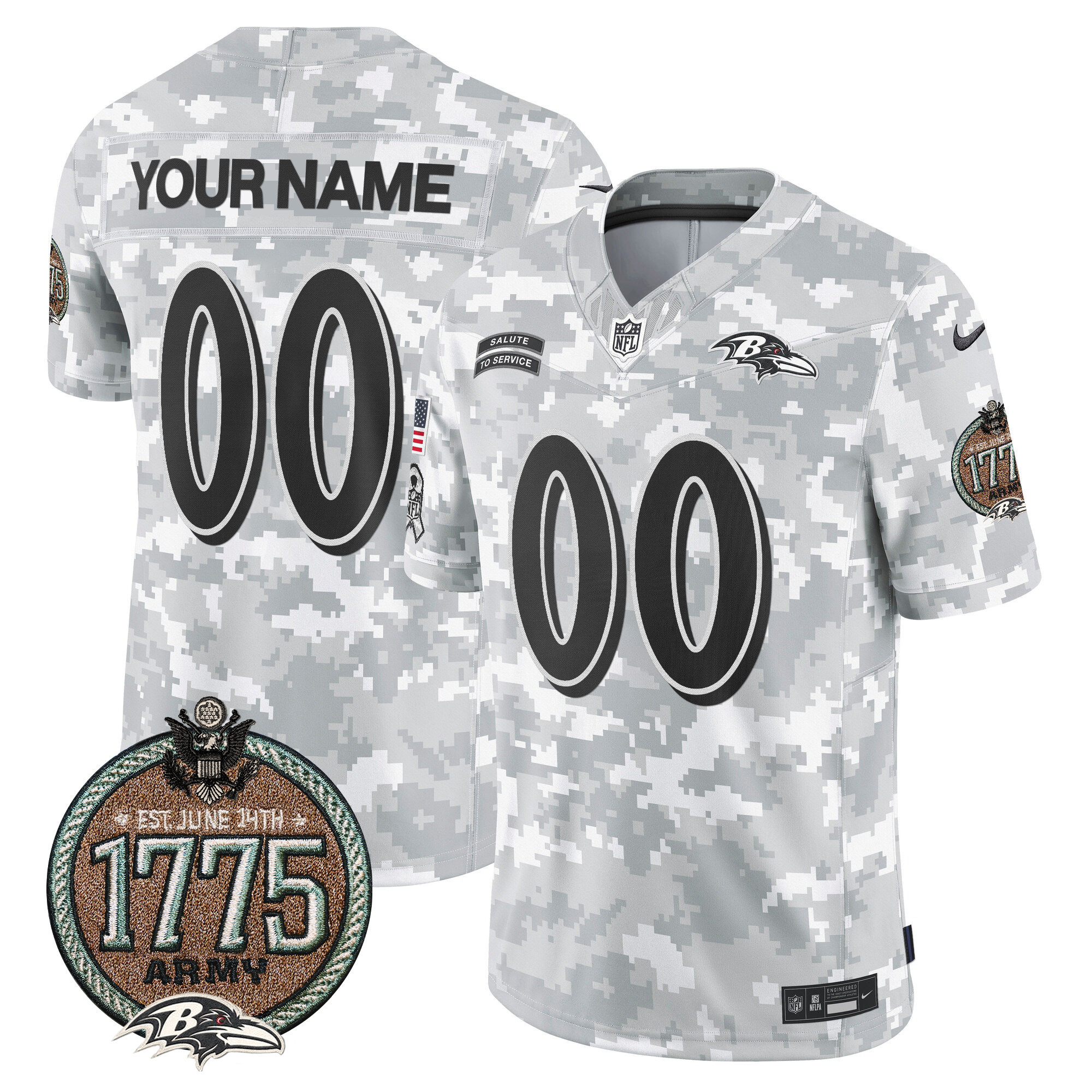 Men's Baltimore Ravens 2024 Salute to Service Establishment Year Patch Vapor Limited Custom Army Jersey - All Stitched