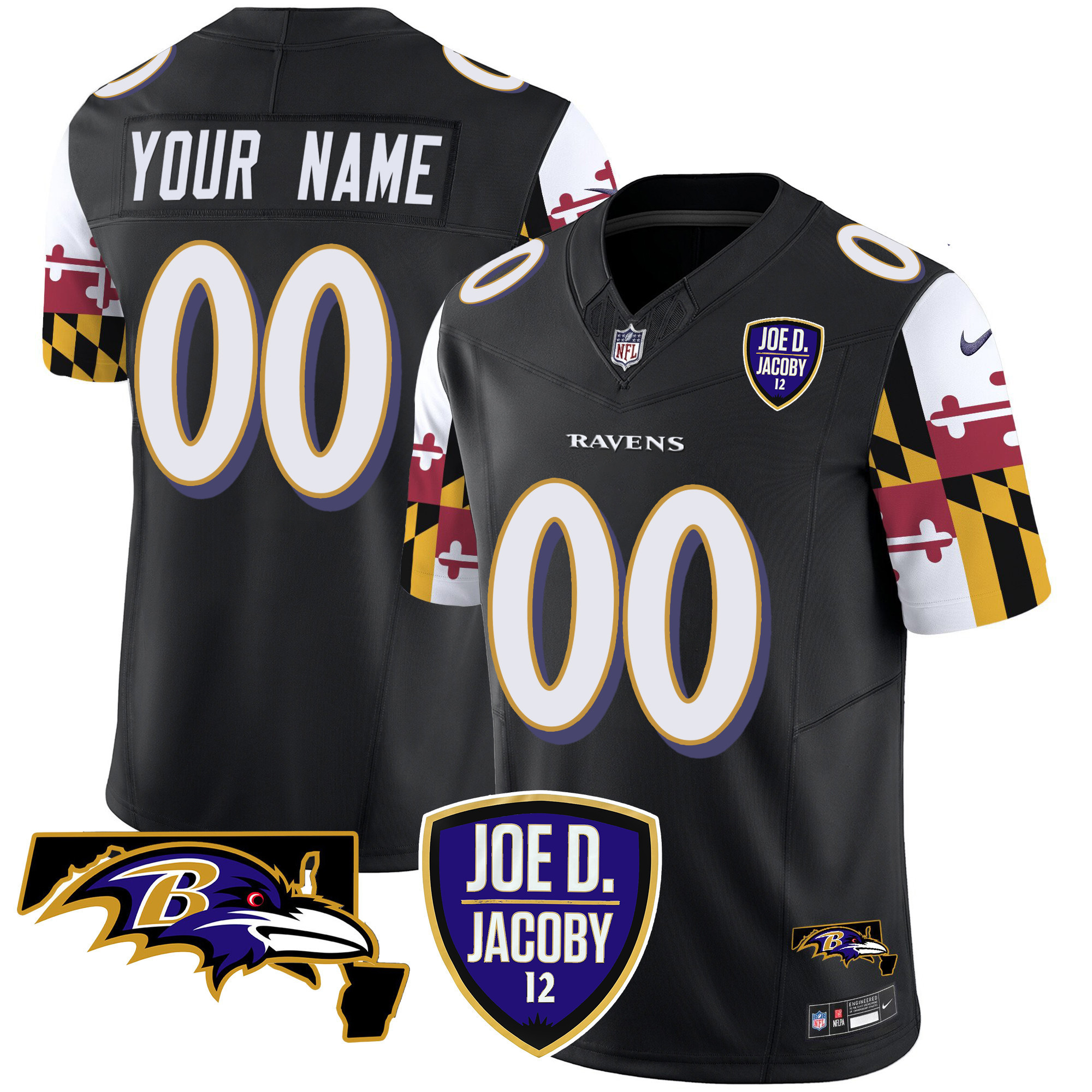 Men's Baltimore Ravens Joe D & Jacoby Patch Vapor Limited Custom Black Jersey - All Stitched