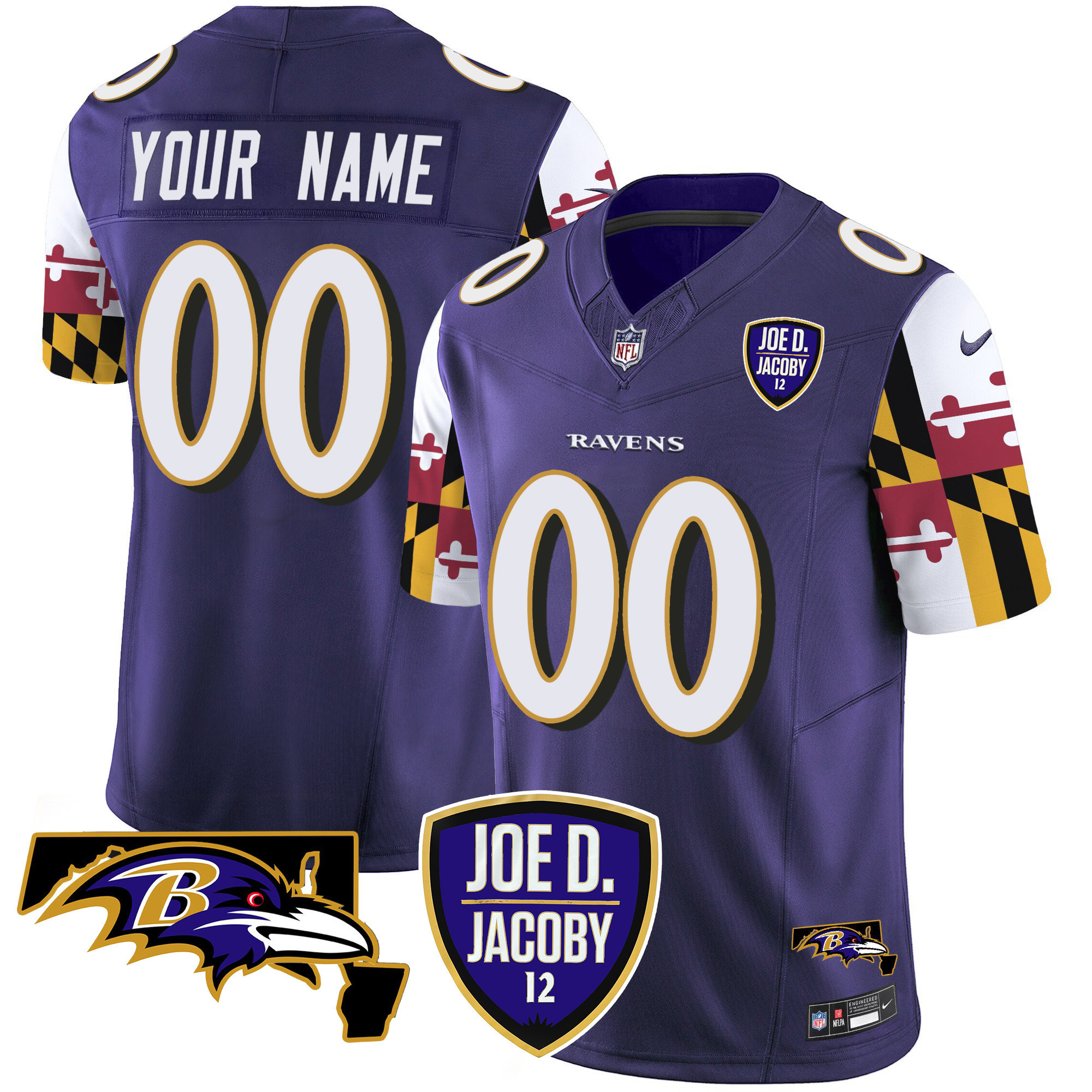 Men's Baltimore Ravens Joe D & Jacoby Patch Vapor Limited Custom Purple Jersey - All Stitched