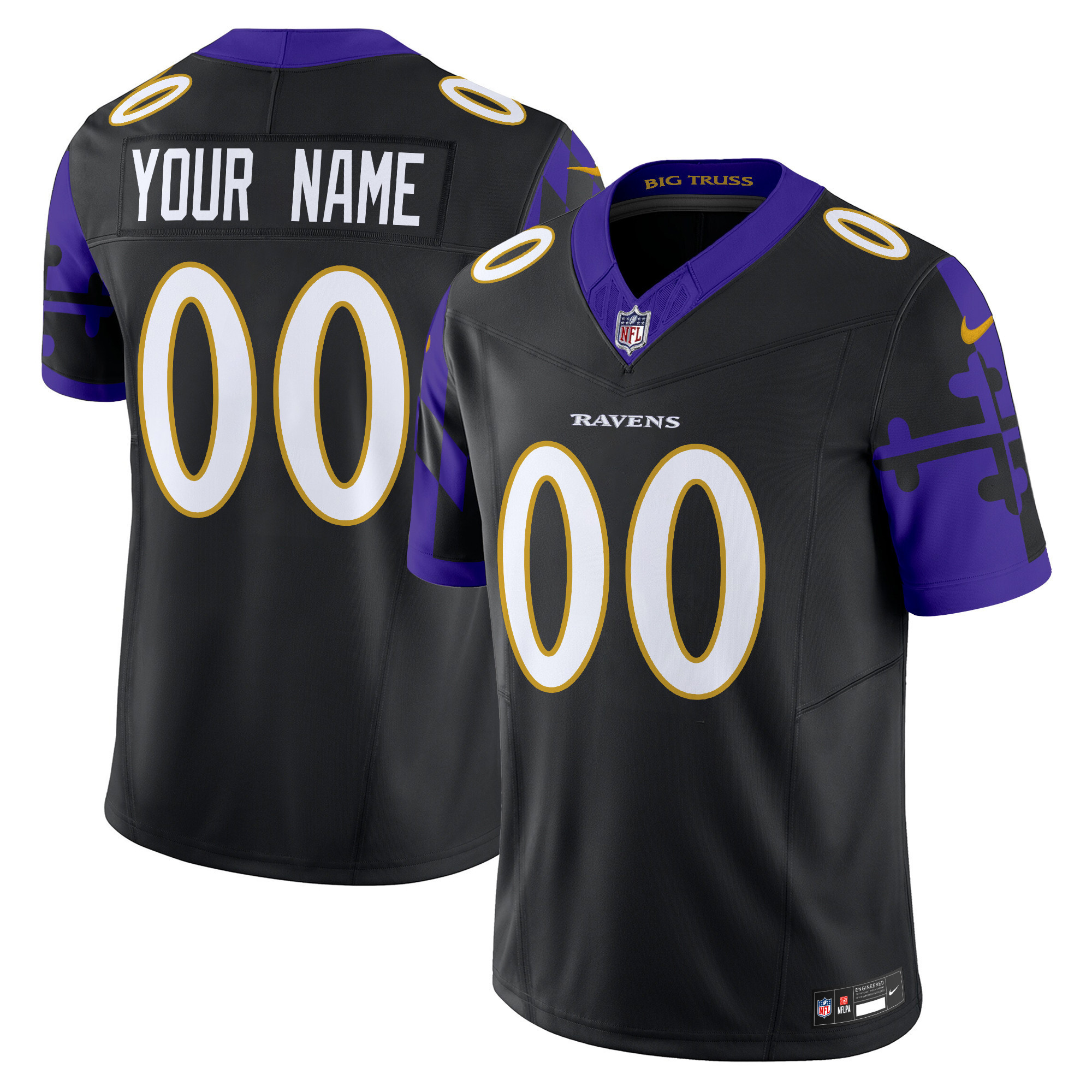 Men's Baltimore Ravens Maryland Flag Vapor Limited Custom Black Jersey - All Stitched
