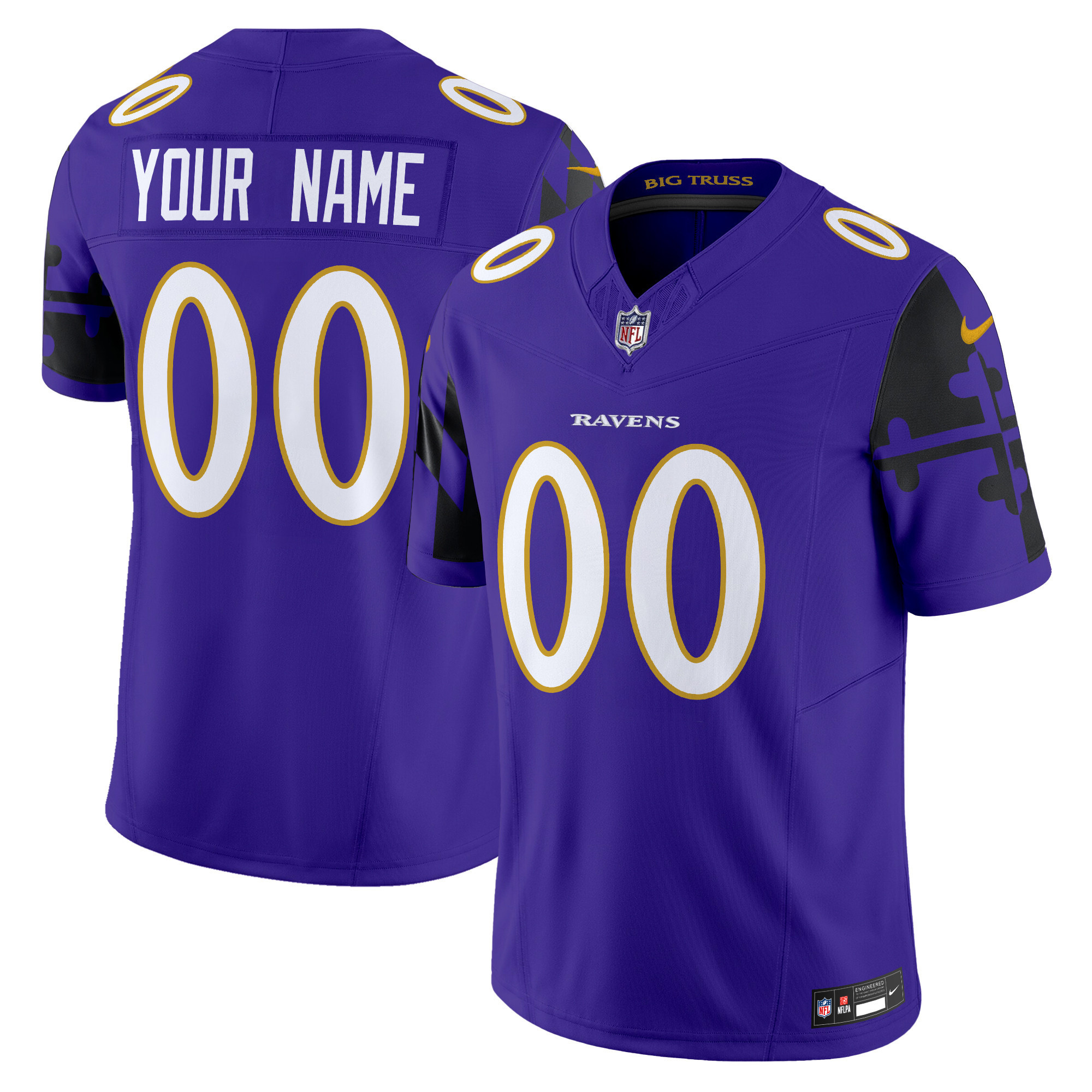 Men's Baltimore Ravens Maryland Flag Vapor Limited Custom Purple Jersey - All Stitched