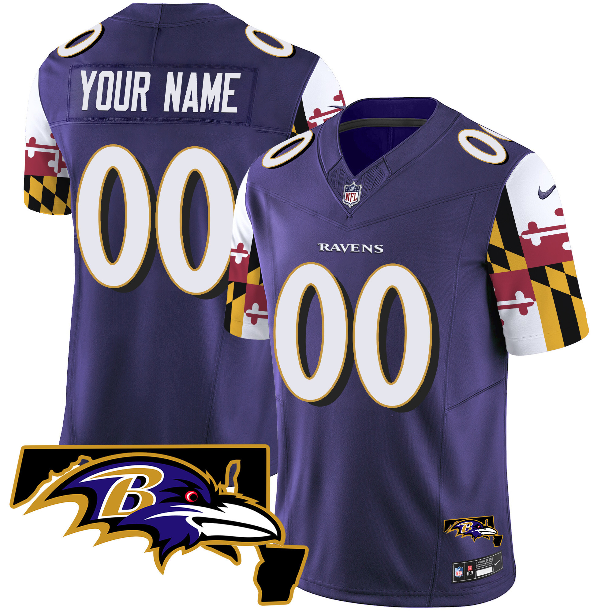Men's Baltimore Ravens Maryland Flag Vapor Limited Custom Purple Jersey - All Stitched