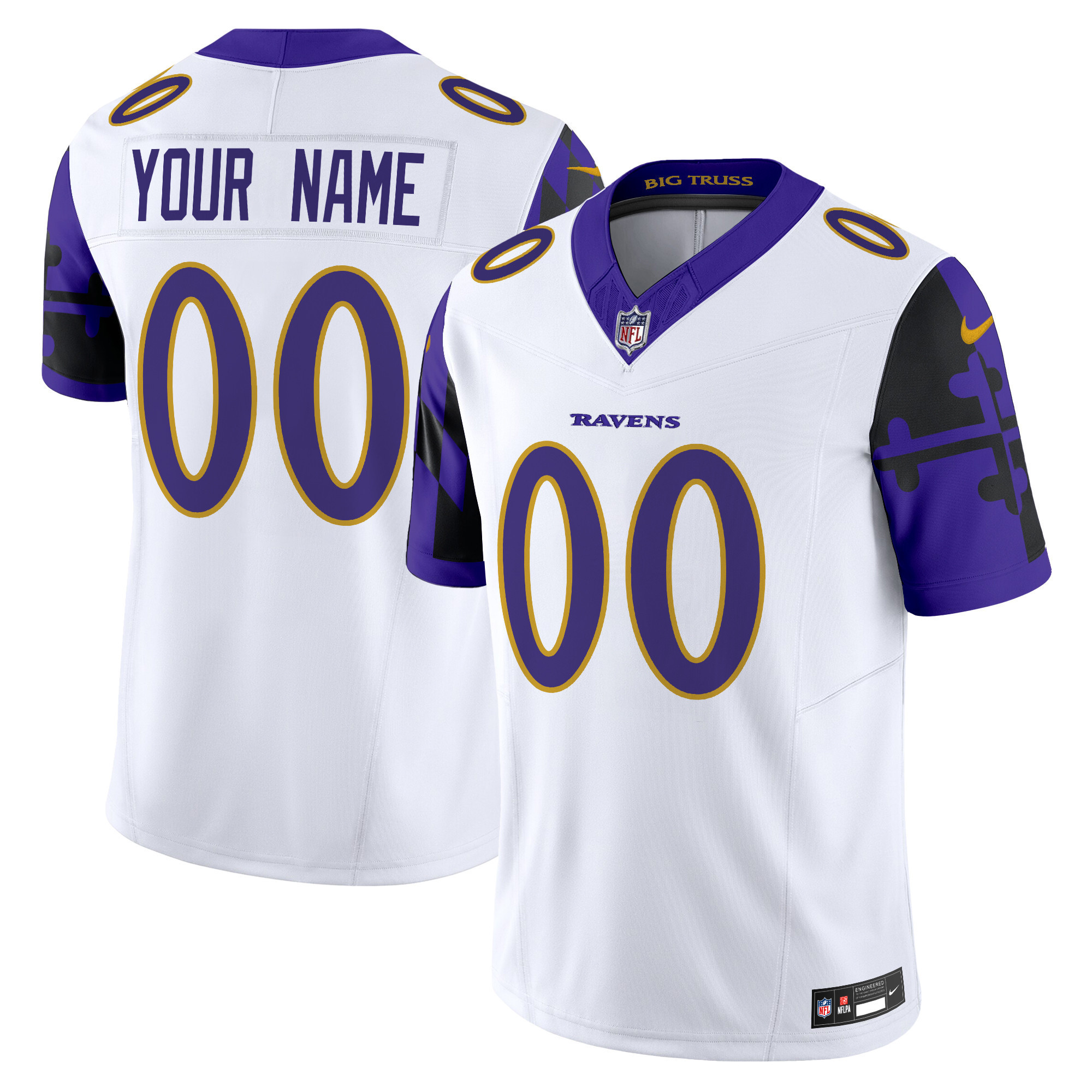 Men's Baltimore Ravens Maryland Flag Vapor Limited Custom White Jersey - All Stitched