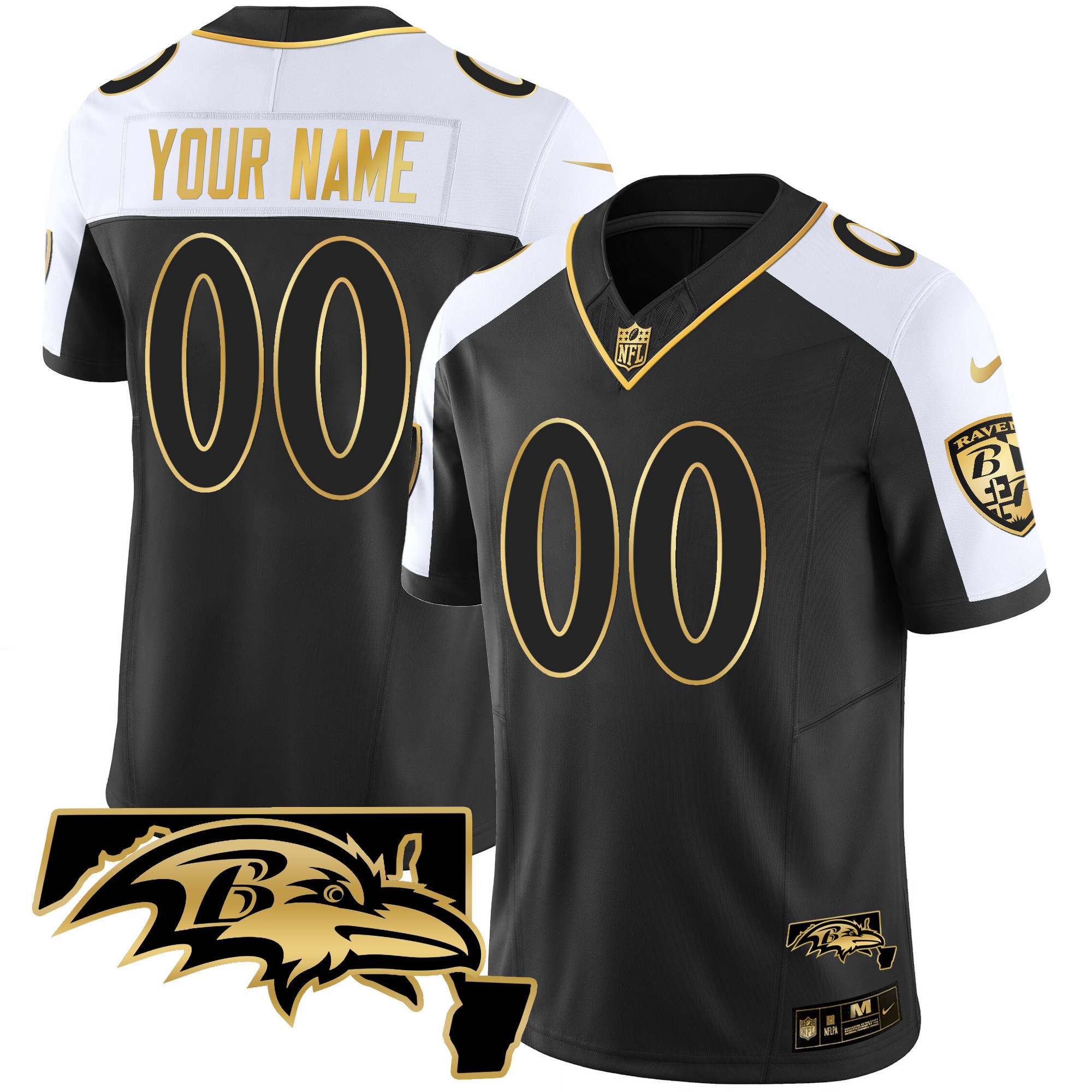 Men's Baltimore Ravens Maryland Patch Vapor Gold Custom Alternate Jersey - All Stitched