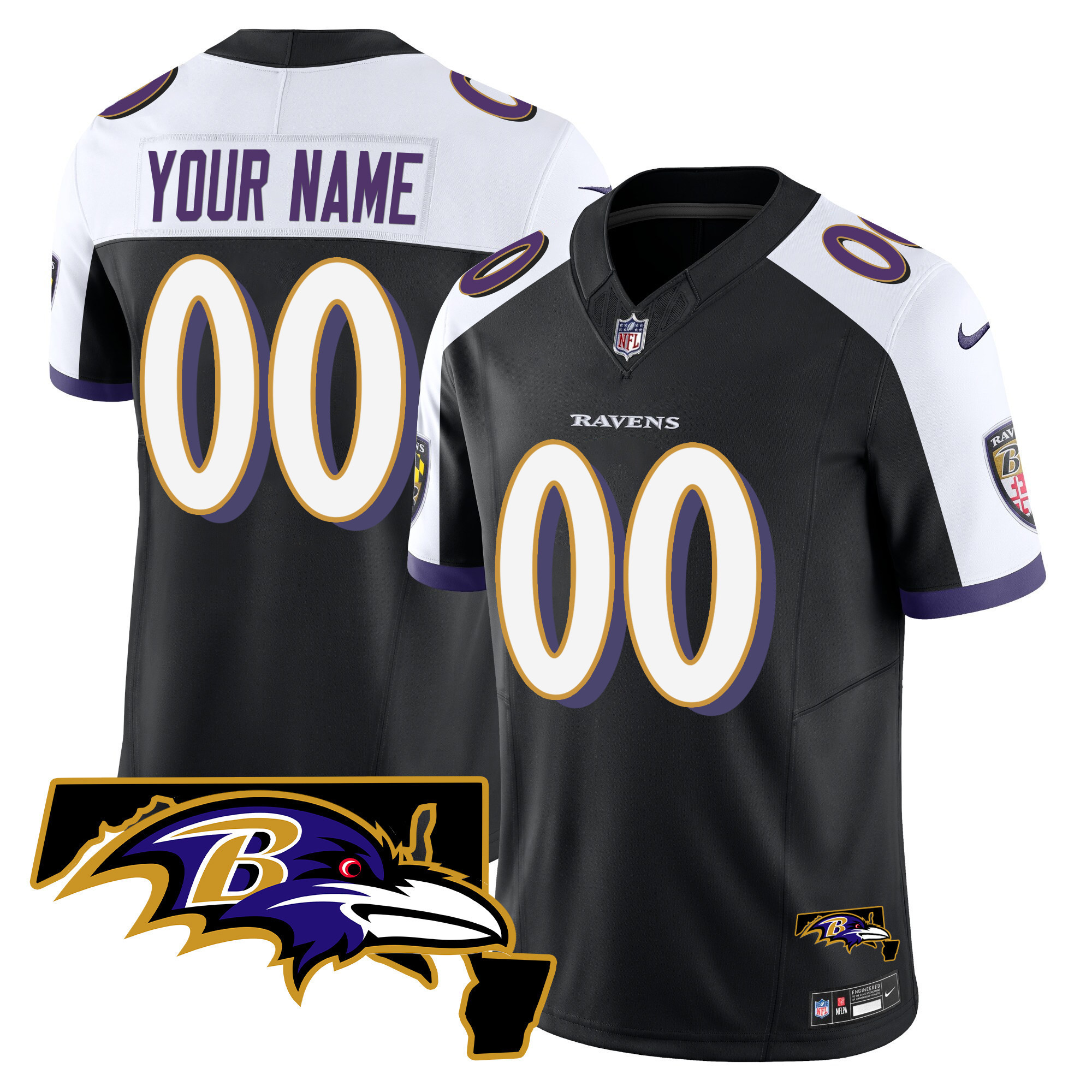 Men's Baltimore Ravens Maryland Patch Vapor Limited Custom Black Alternate Jersey - All Stitched
