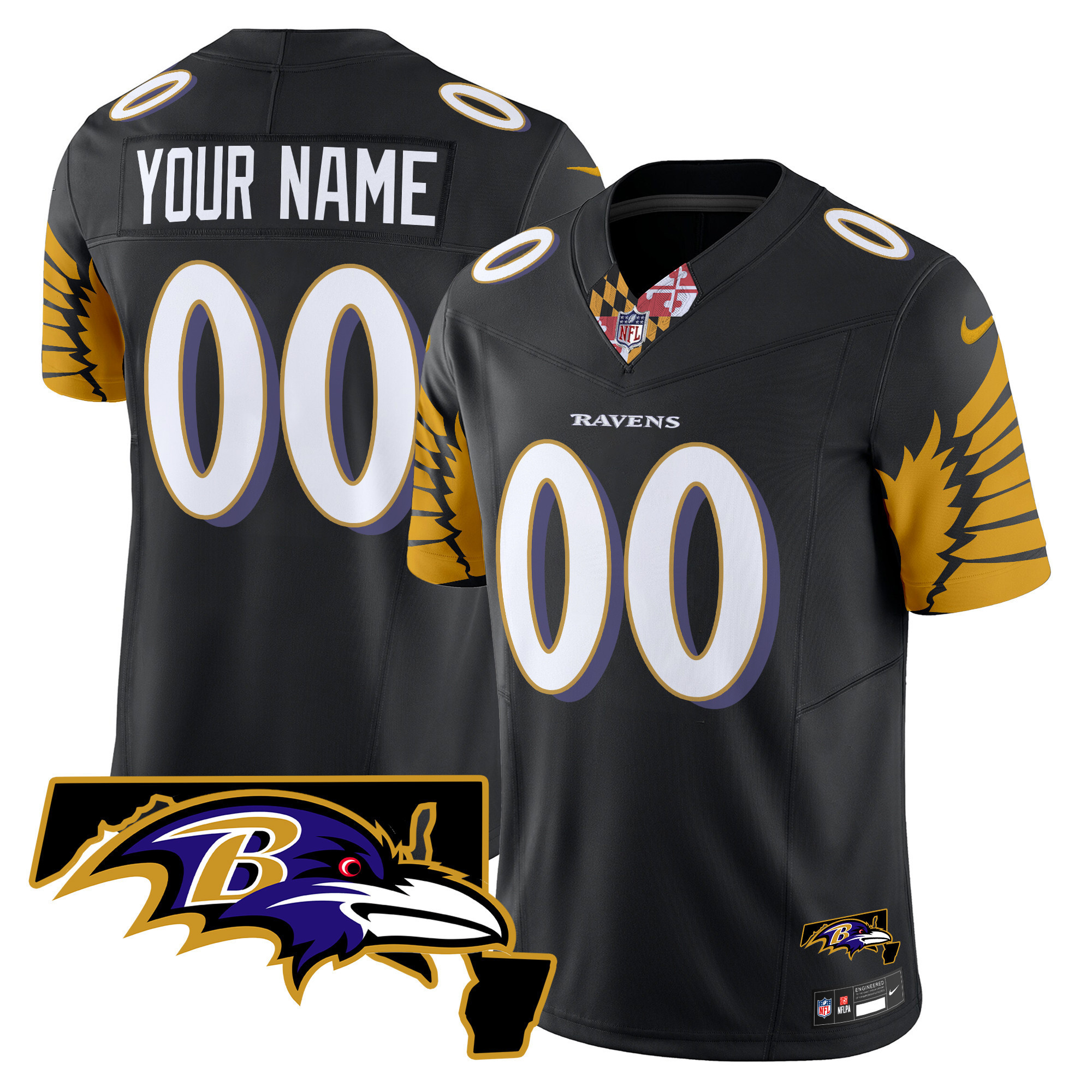 Men's Baltimore Ravens Maryland Patch Vapor Limited Custom Black Jersey - All Stitched