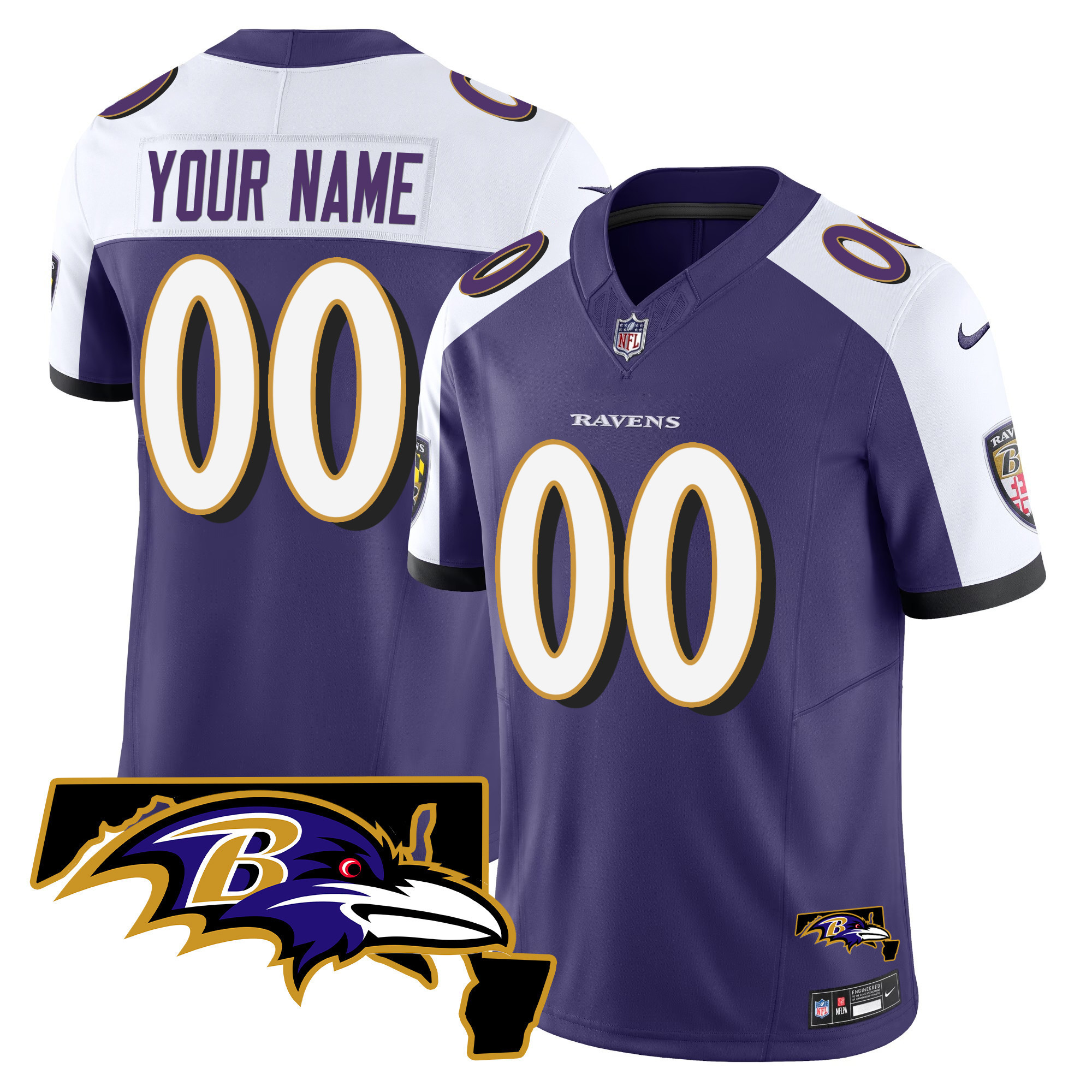 Men's Baltimore Ravens Maryland Patch Vapor Limited Custom Purple Alternate Jersey - All Stitched