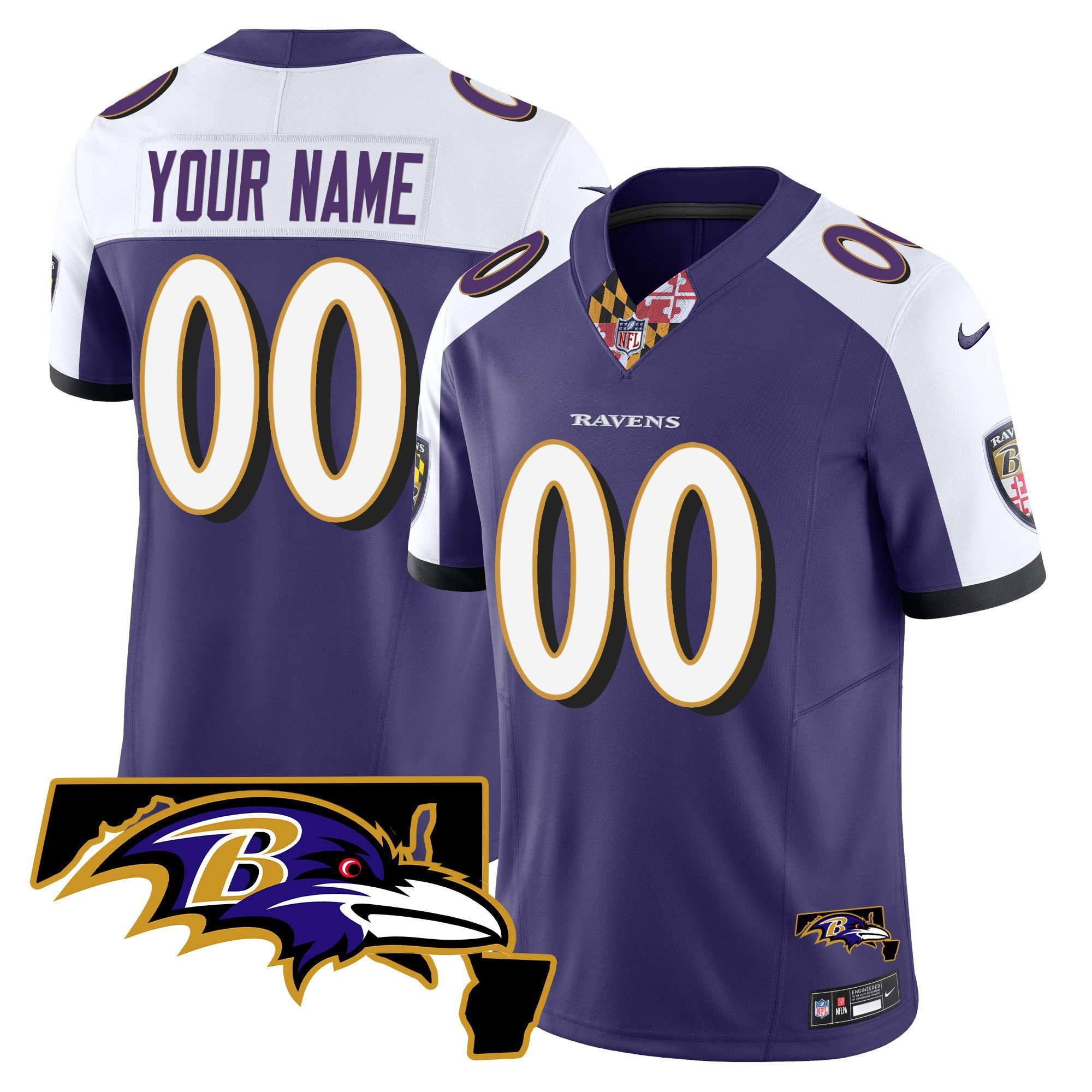Men's Baltimore Ravens Maryland Patch Vapor Limited Custom Purple Alternate Jersey - All Stitched