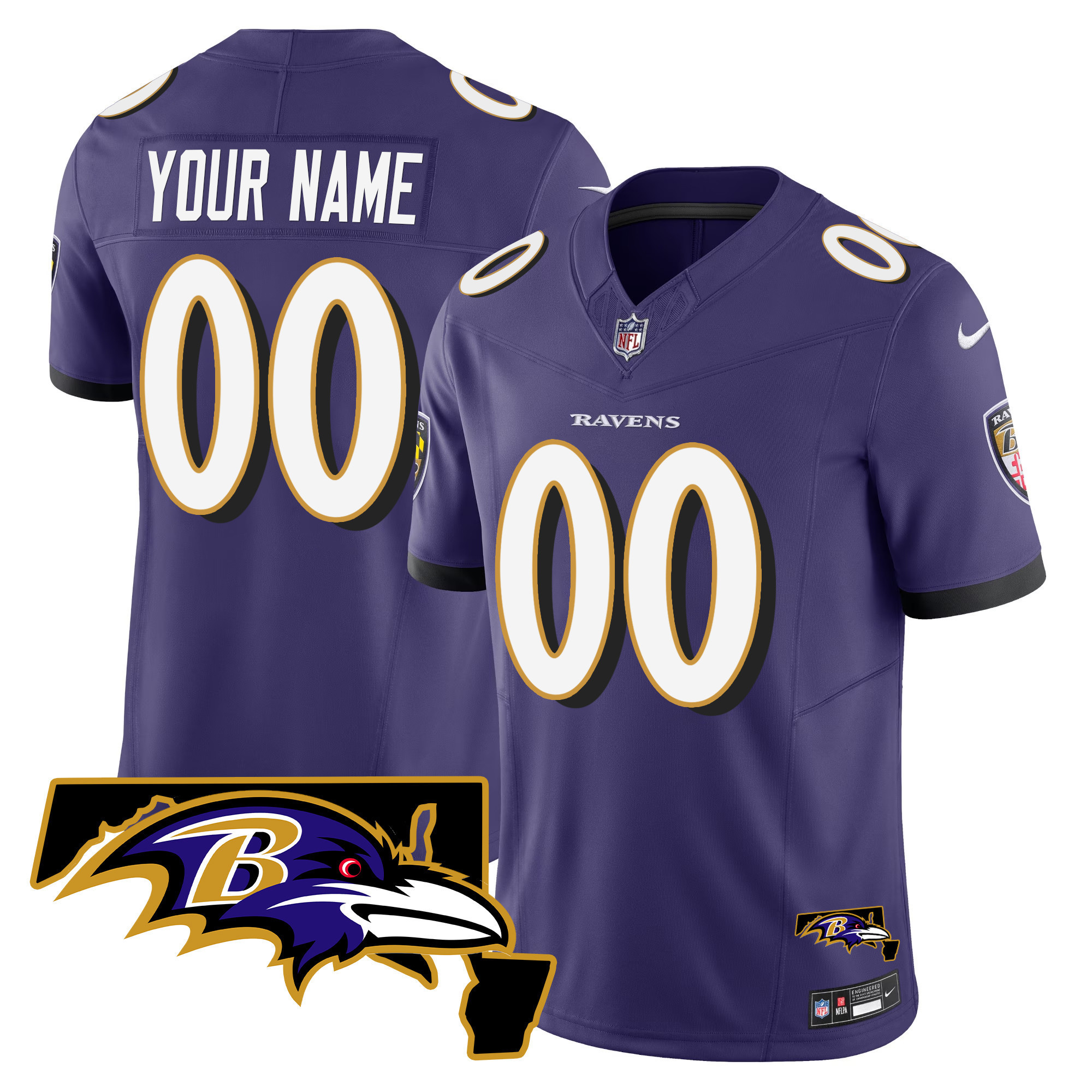 Men's Baltimore Ravens Maryland Patch Vapor Limited Custom Purple Jersey - All Stitched