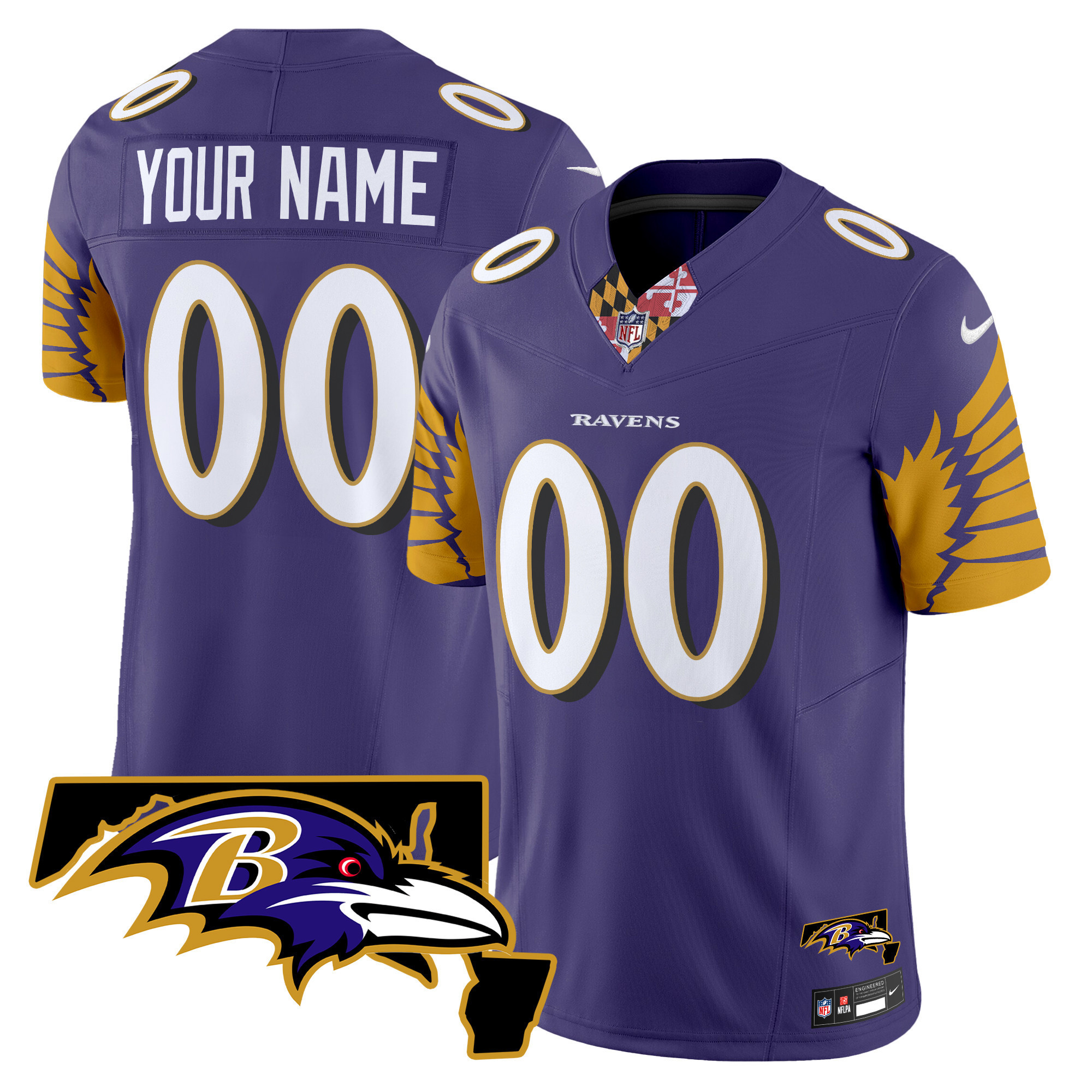 Men's Baltimore Ravens Maryland Patch Vapor Limited Custom Purple Jersey - All Stitched