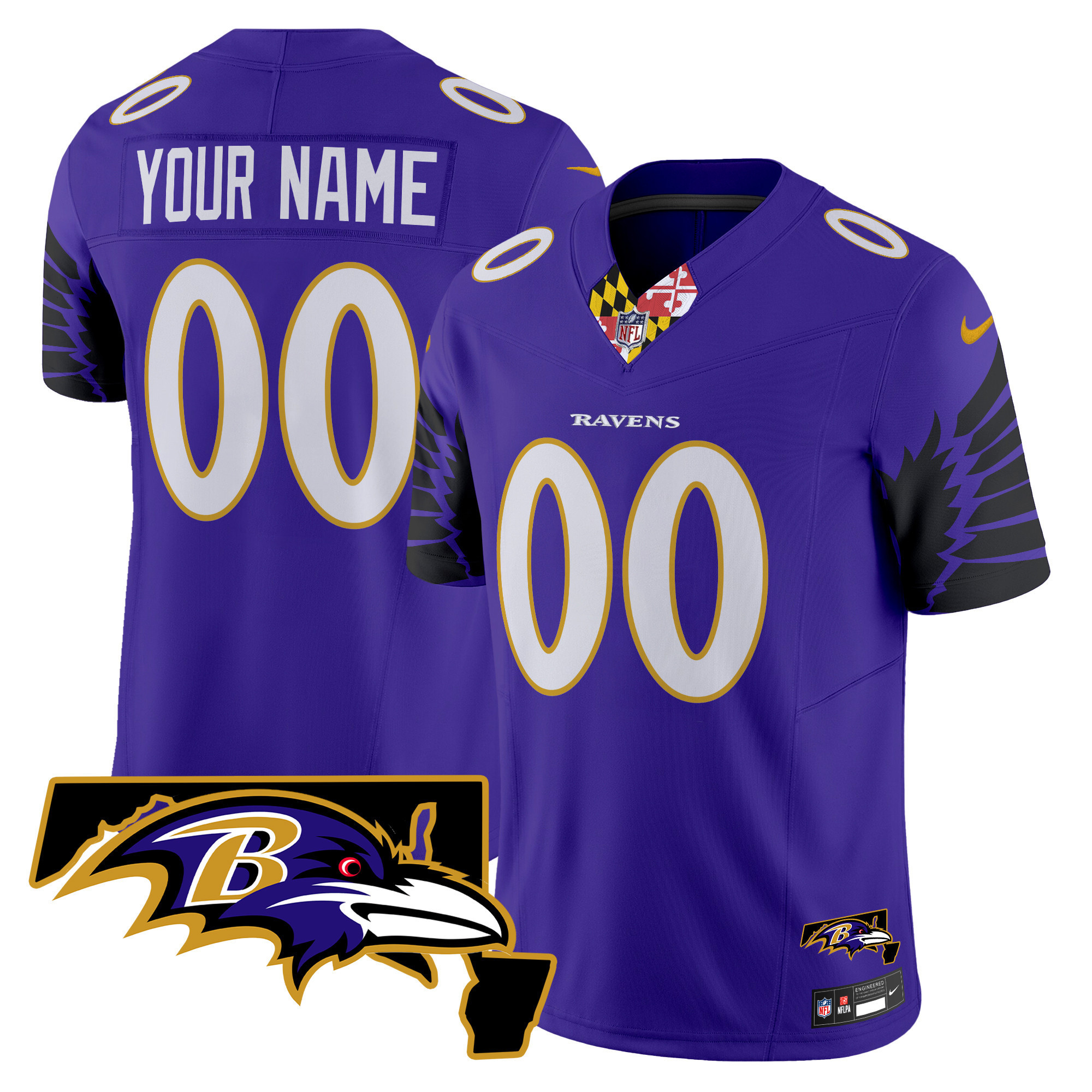 Men's Baltimore Ravens Maryland Patch Vapor Limited Custom Purple Jersey - All Stitched