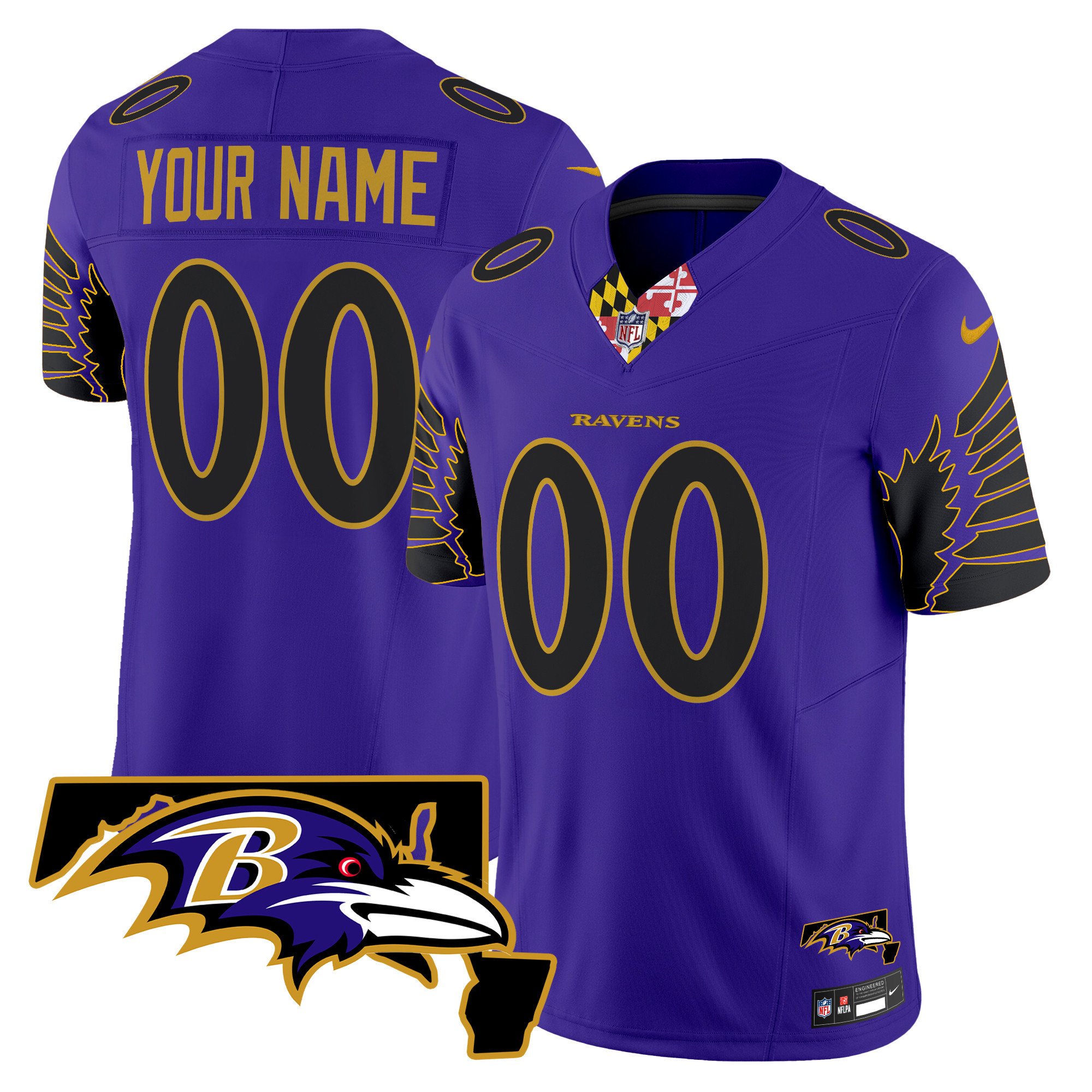 Men's Baltimore Ravens Maryland Patch Vapor Limited Custom Purple Limited Jersey - All Stitched