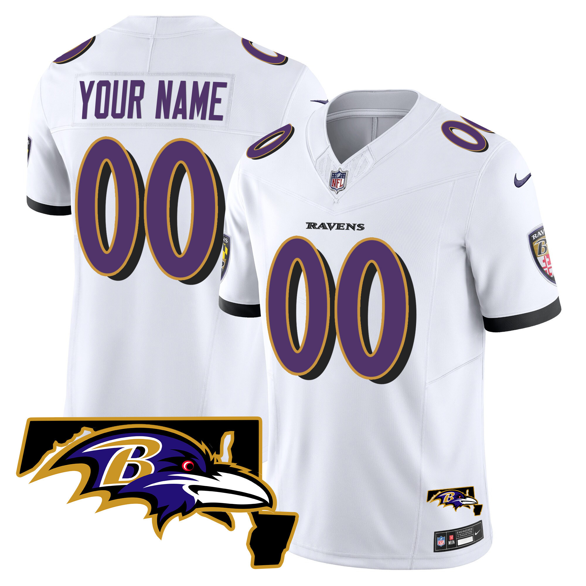 Men's Baltimore Ravens Maryland Patch Vapor Limited Custom White Jersey - All Stitched