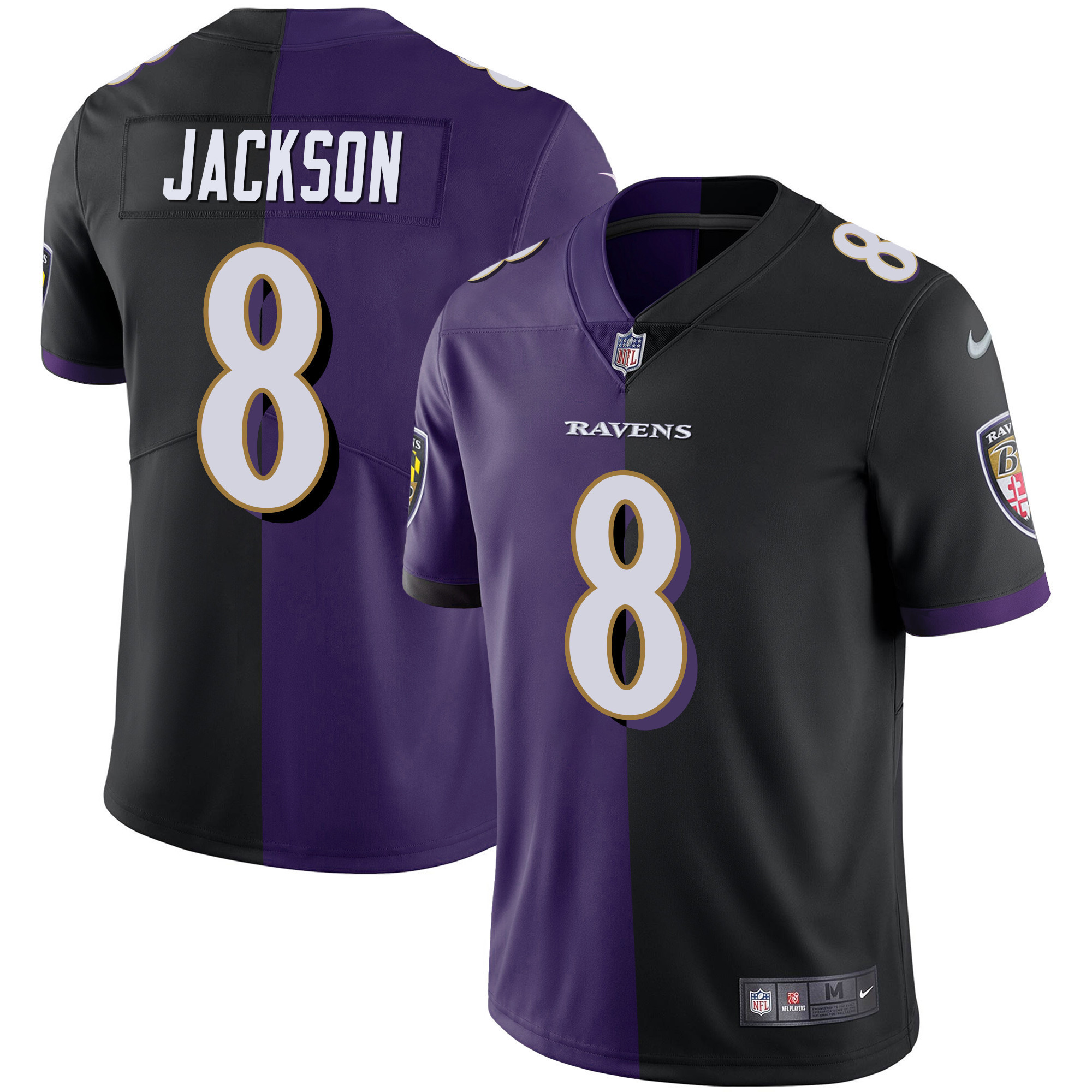 Men's Baltimore Ravens Split Vapor Lamar Jackson Jersey - All Stitched