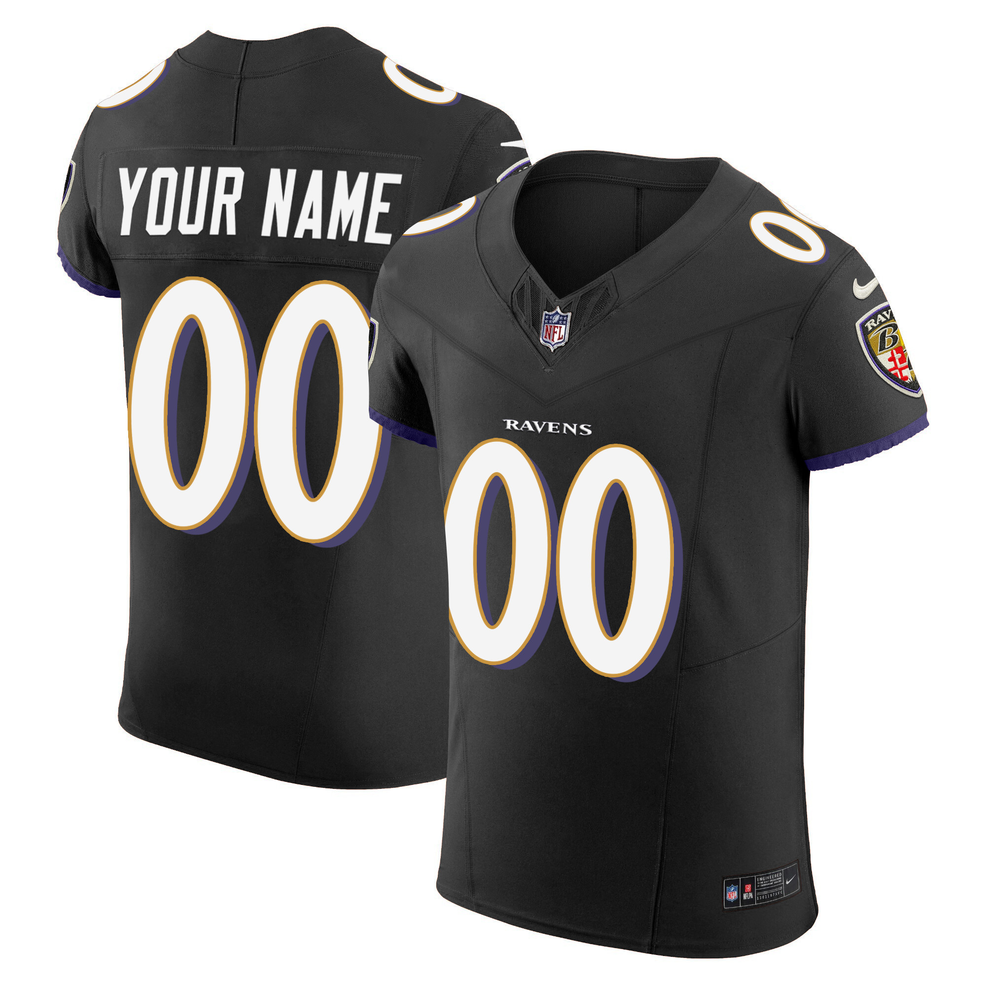 Men's Baltimore Ravens Vapor Elite Custom Black Jersey - All Stitched