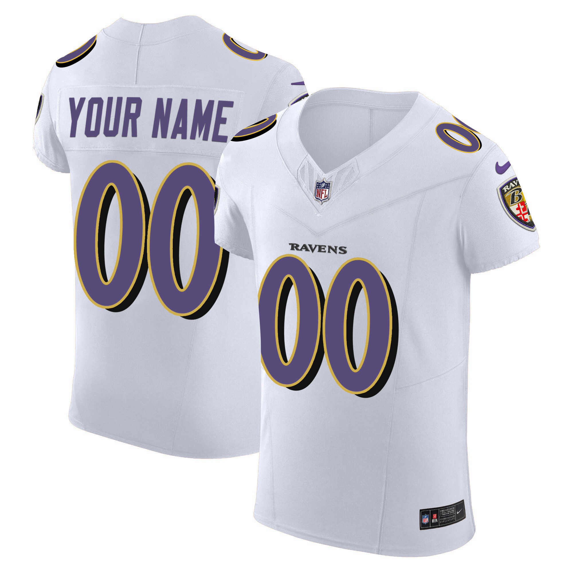 Men's Baltimore Ravens Vapor Elite Custom White Jersey - All Stitched