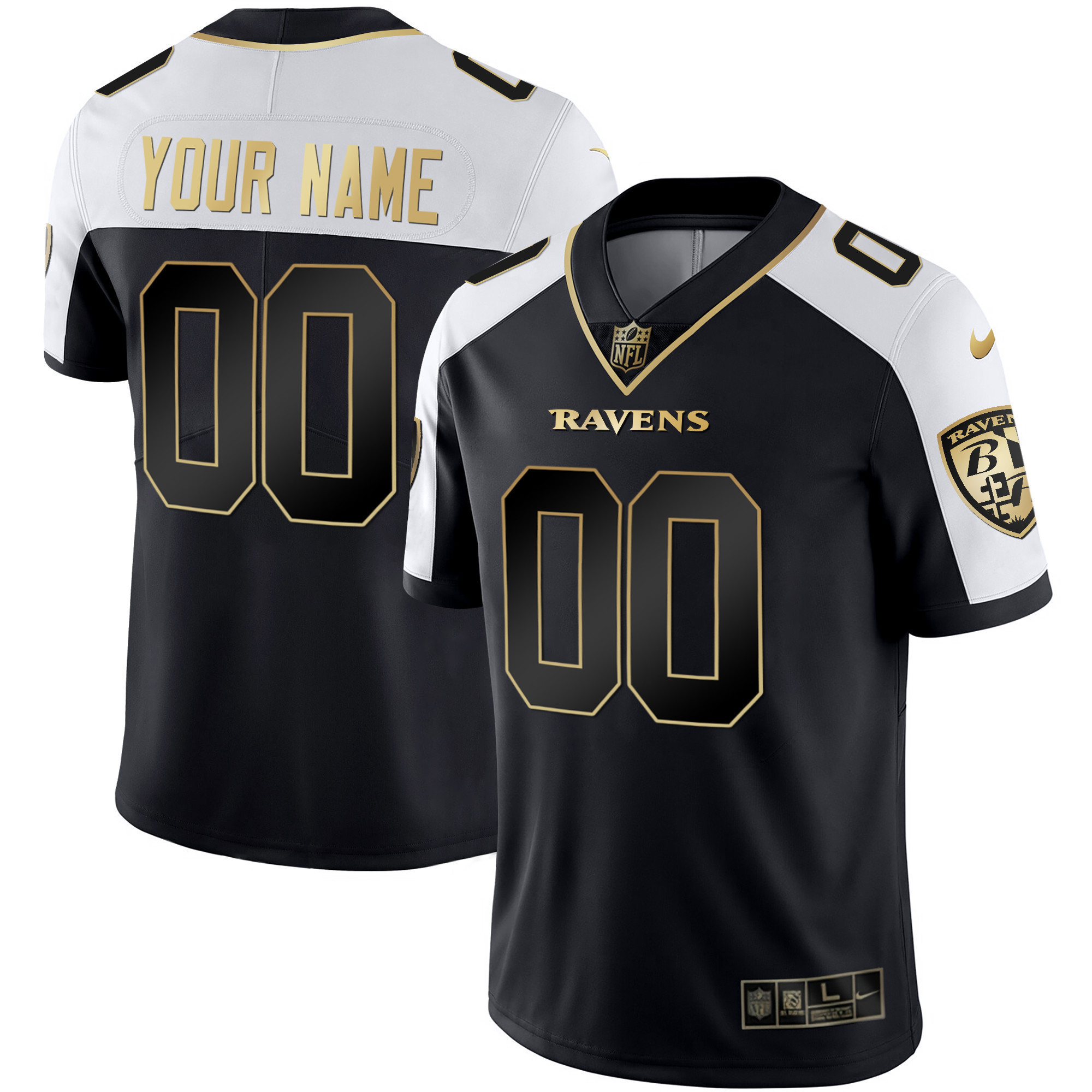 Men's Baltimore Ravens Vapor Gold Custom Name and Number - All Stitched Alternate Jersey - All Stitched