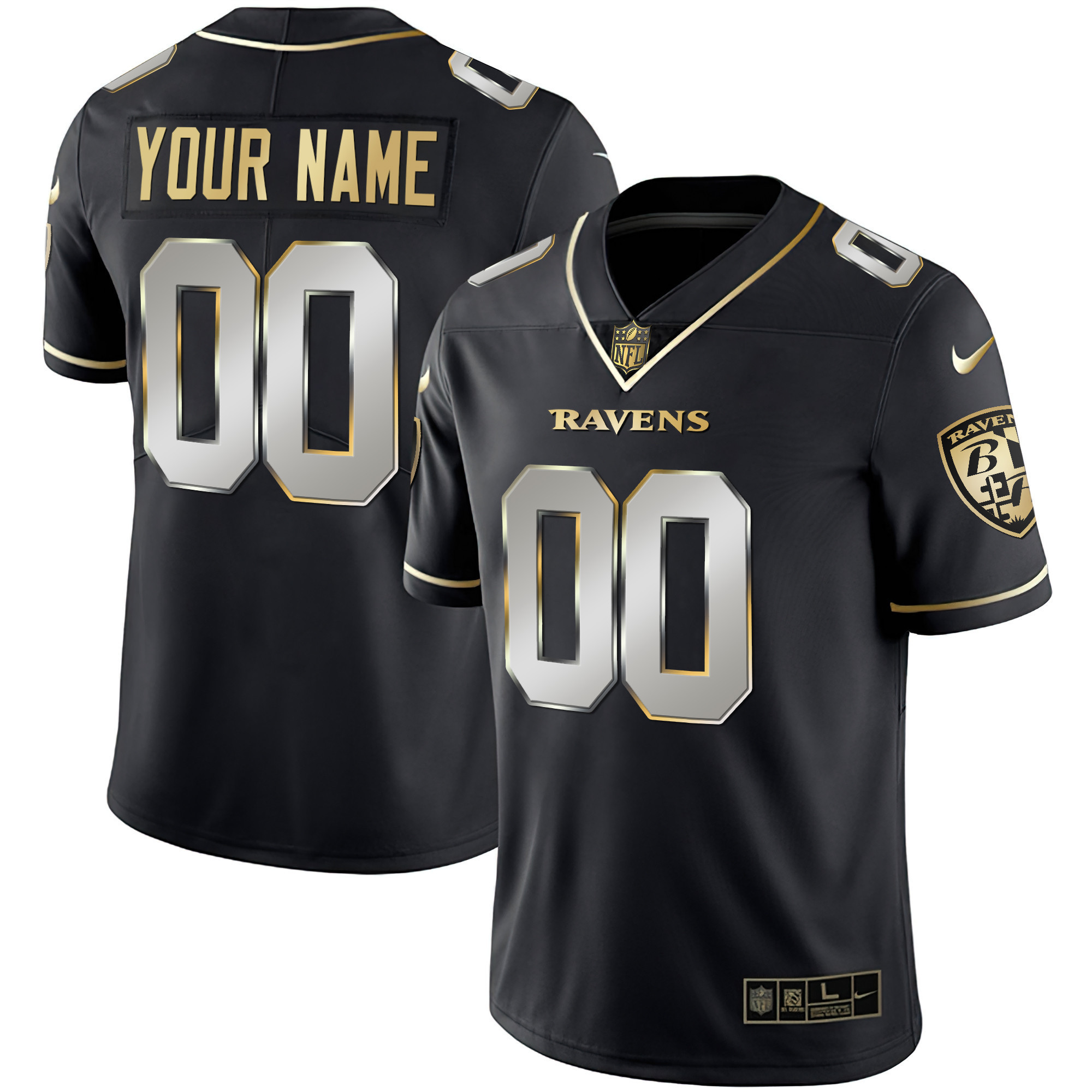 Men's Baltimore Ravens Vapor Gold Custom Name and Number - All Stitched Black Limited Jersey - All Stitched