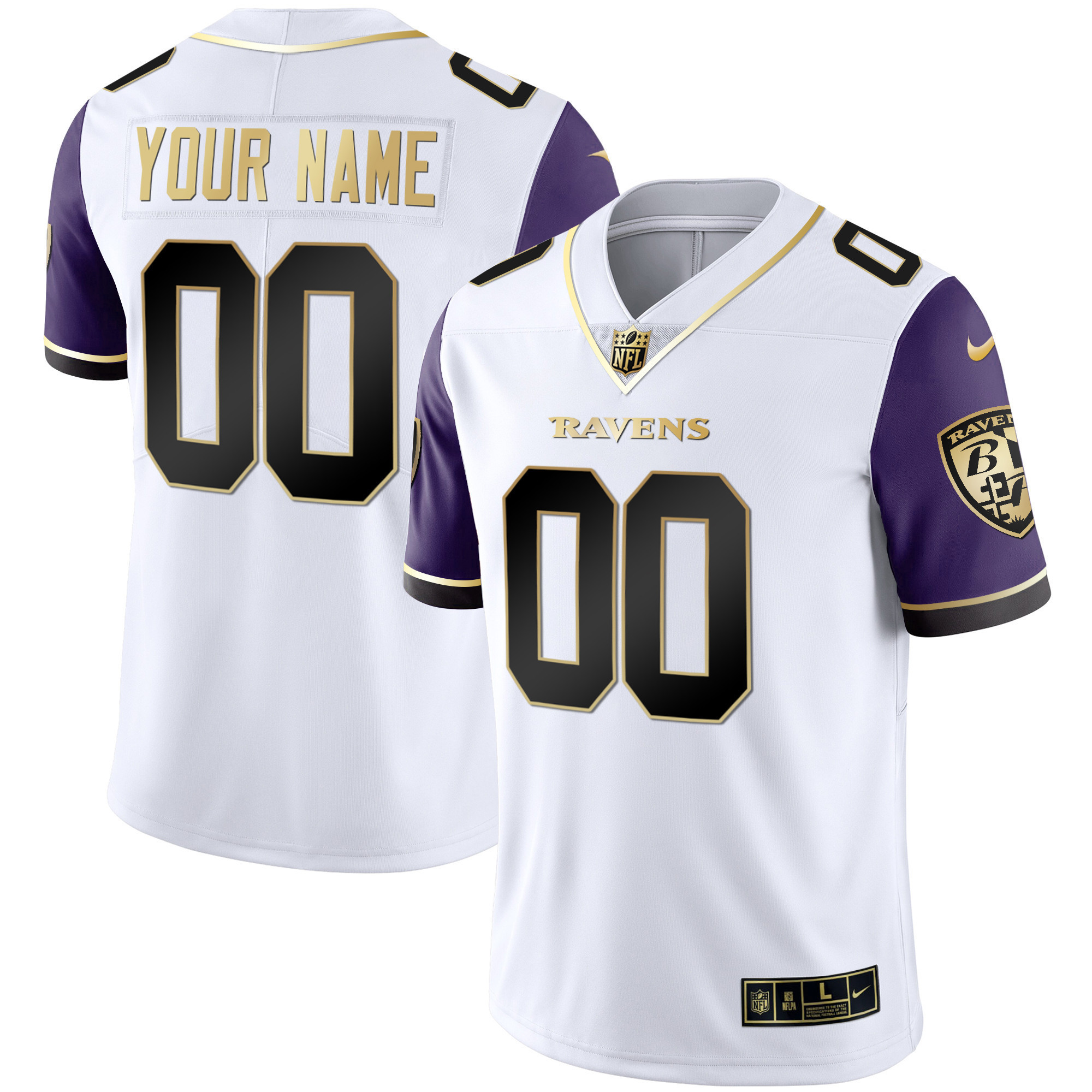 Men's Baltimore Ravens Vapor Gold Custom Name and Number - All Stitched Color Sleeve Jersey - All Stitched