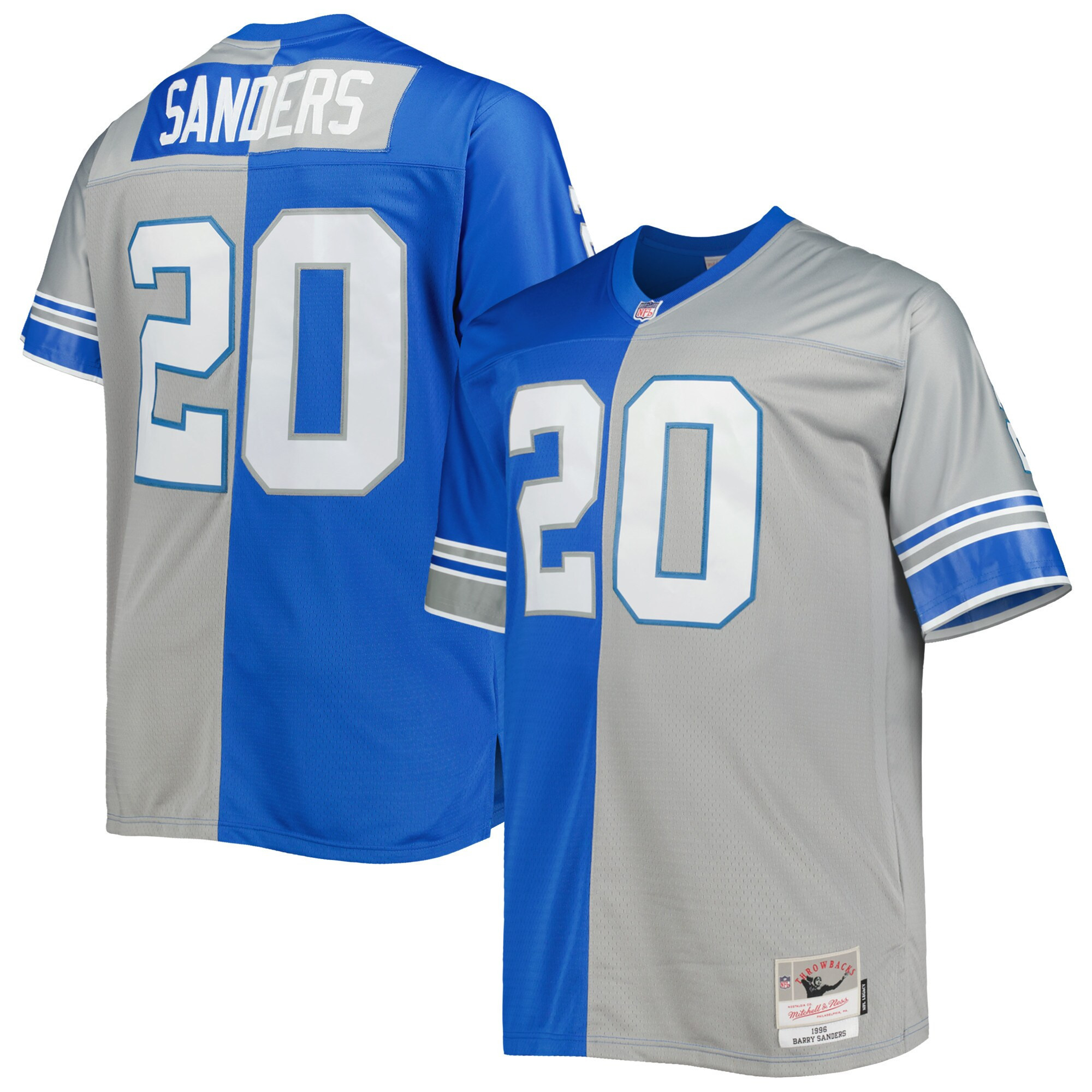 Men's Barry Sanders Mitchell & Ness BlueSilver Detroit Lions Big & Tall Split Legacy Split Jersey - All Stitched