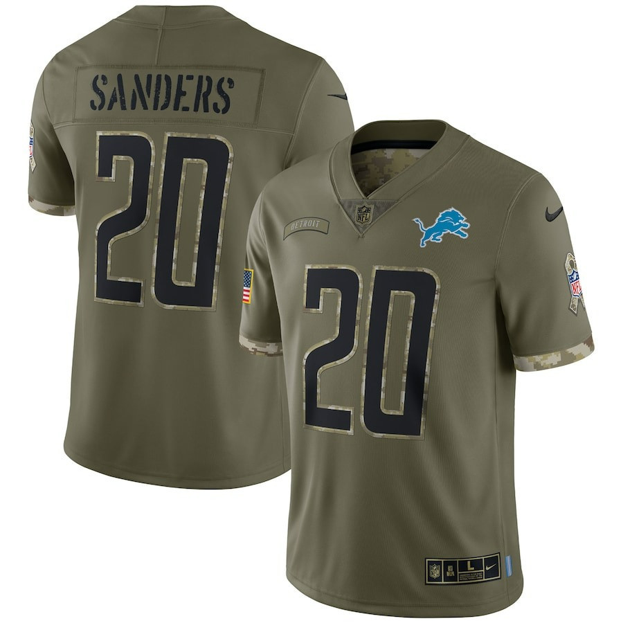 Men's Barry Sanders Olive Detroit Lions 2022 Salute To Service Limited Salute To Service Jersey - All Stitched