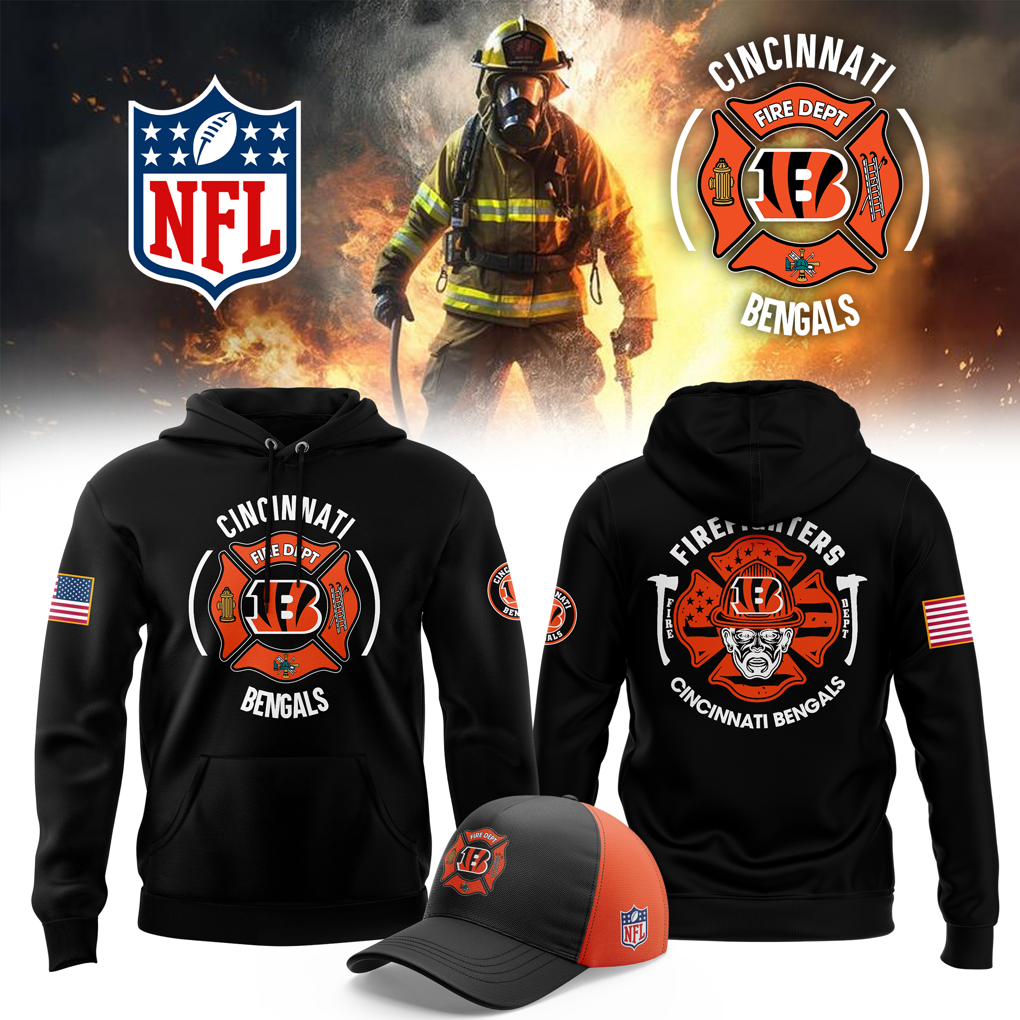 Men's Bengals 2024 Firefighter Appreciation Nike Hoodie