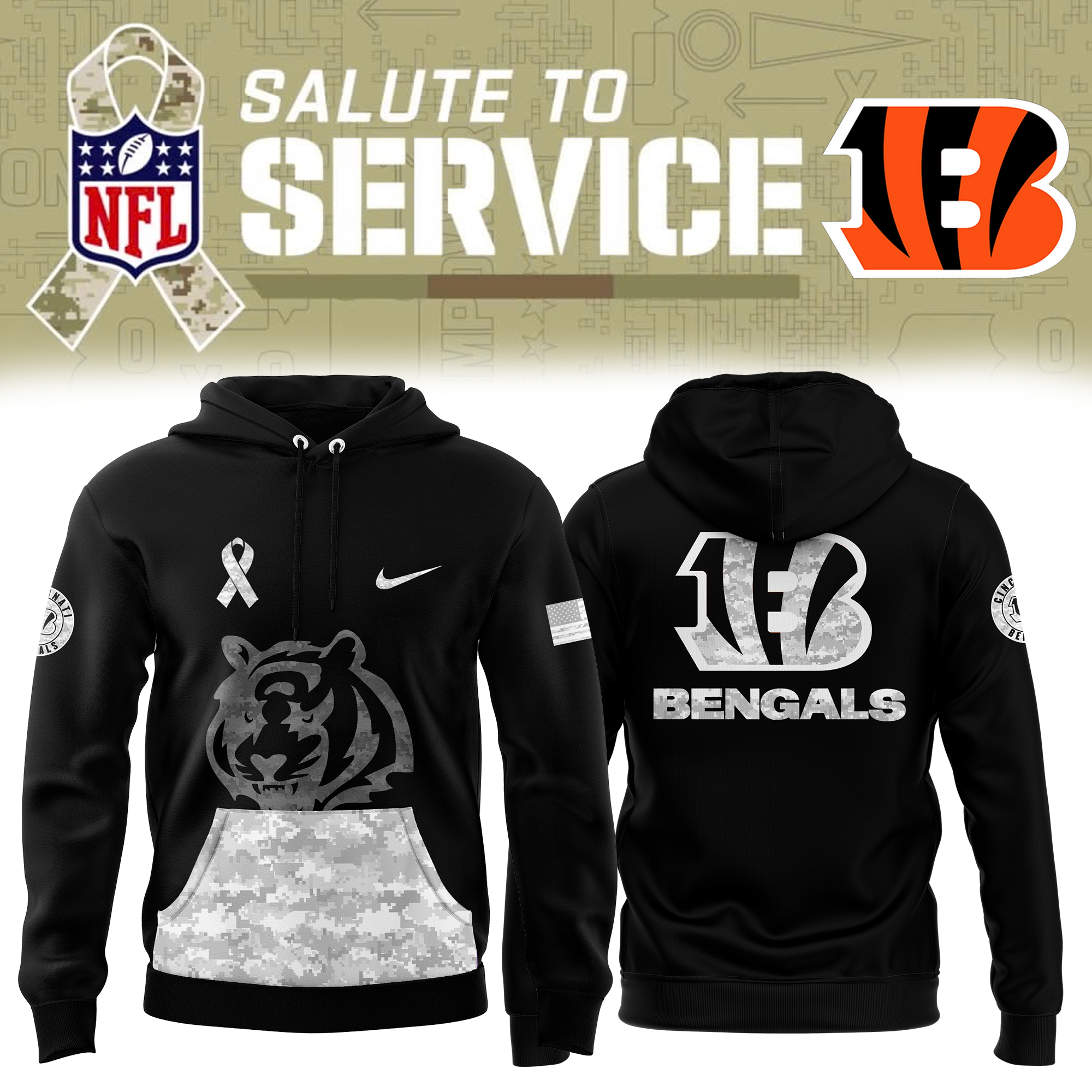 Men's Bengals 2024 Official Salute to Service Nike Hoodie