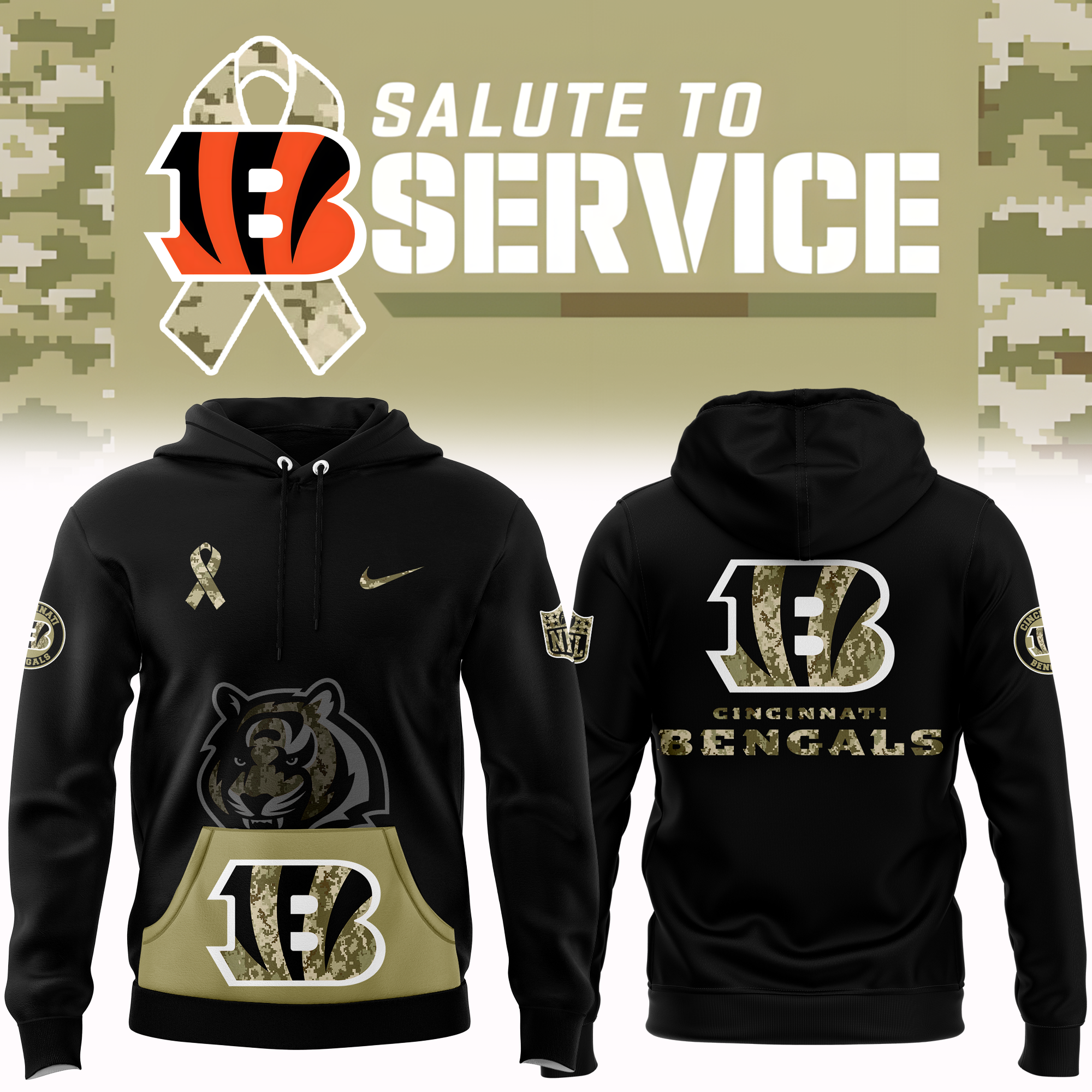 Men's Bengals 2024 Official Salute to Service Nike Hoodie