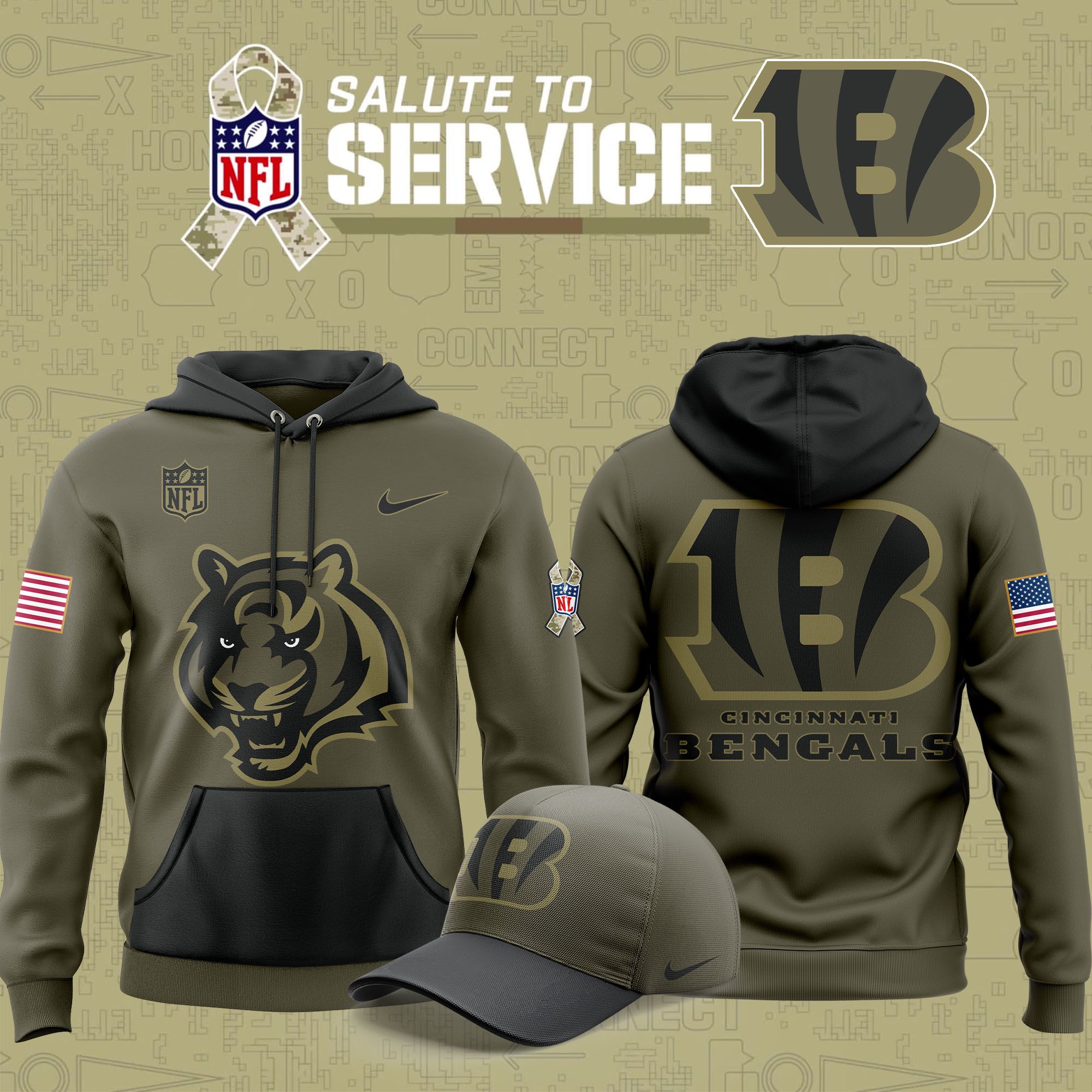Men's Bengals 2025 Official Salute to Service Nike Hoodie