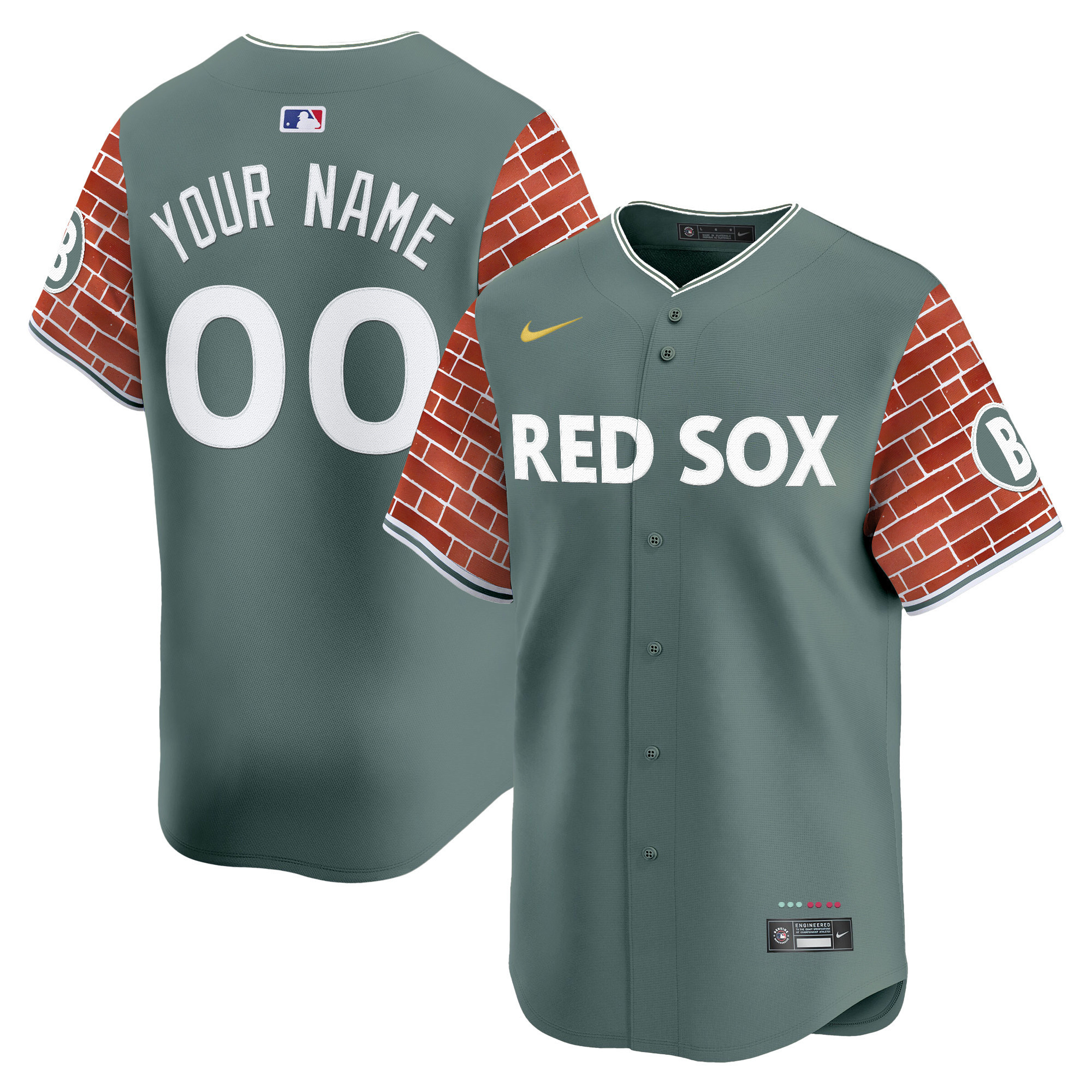 Men's Boston Red Sox 2025 Fenway Red Brick Style Vapor Premier Limited Custom Green Jersey - Stitched