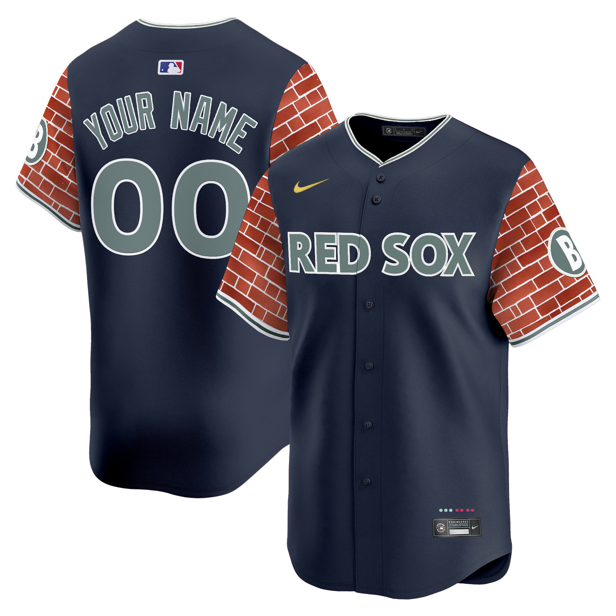 Men's Boston Red Sox 2025 Fenway Red Brick Style Vapor Premier Limited Custom Navy Jersey - Stitched