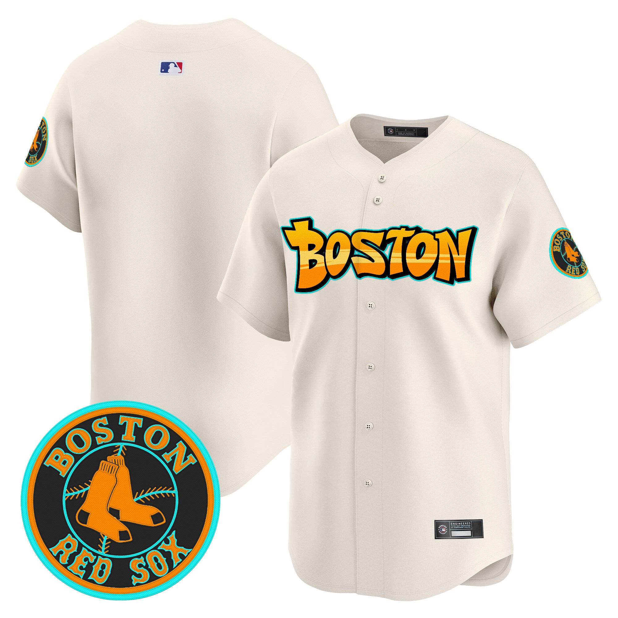 Men's Boston Red Sox 'Graffiti Streetstyle Edition' Vapor Premier Limited Cream Jersey - All Stitched