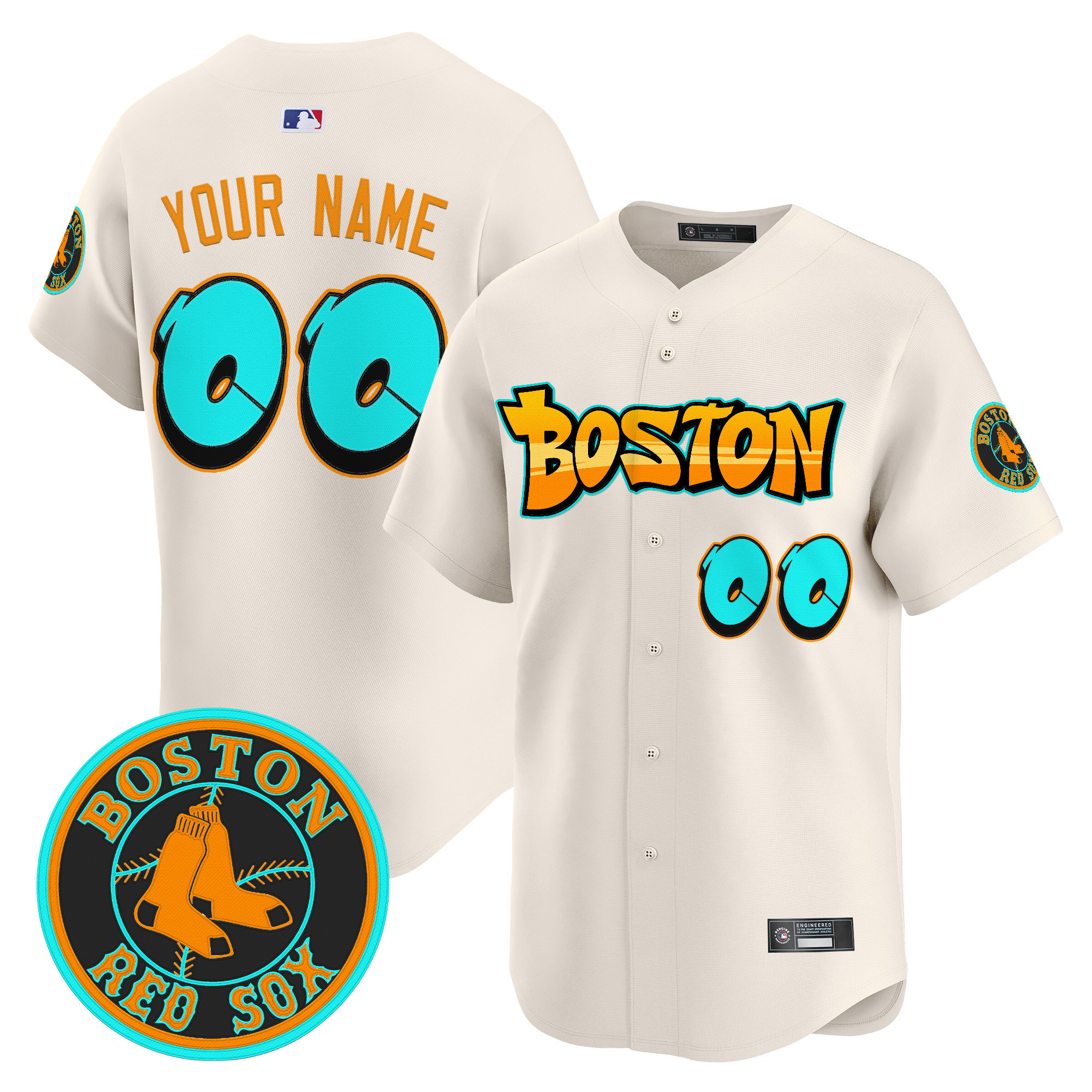 Men's Boston Red Sox 'Graffiti Streetstyle Edition' Vapor Premier Limited Custom Cream Jersey - All Stitched